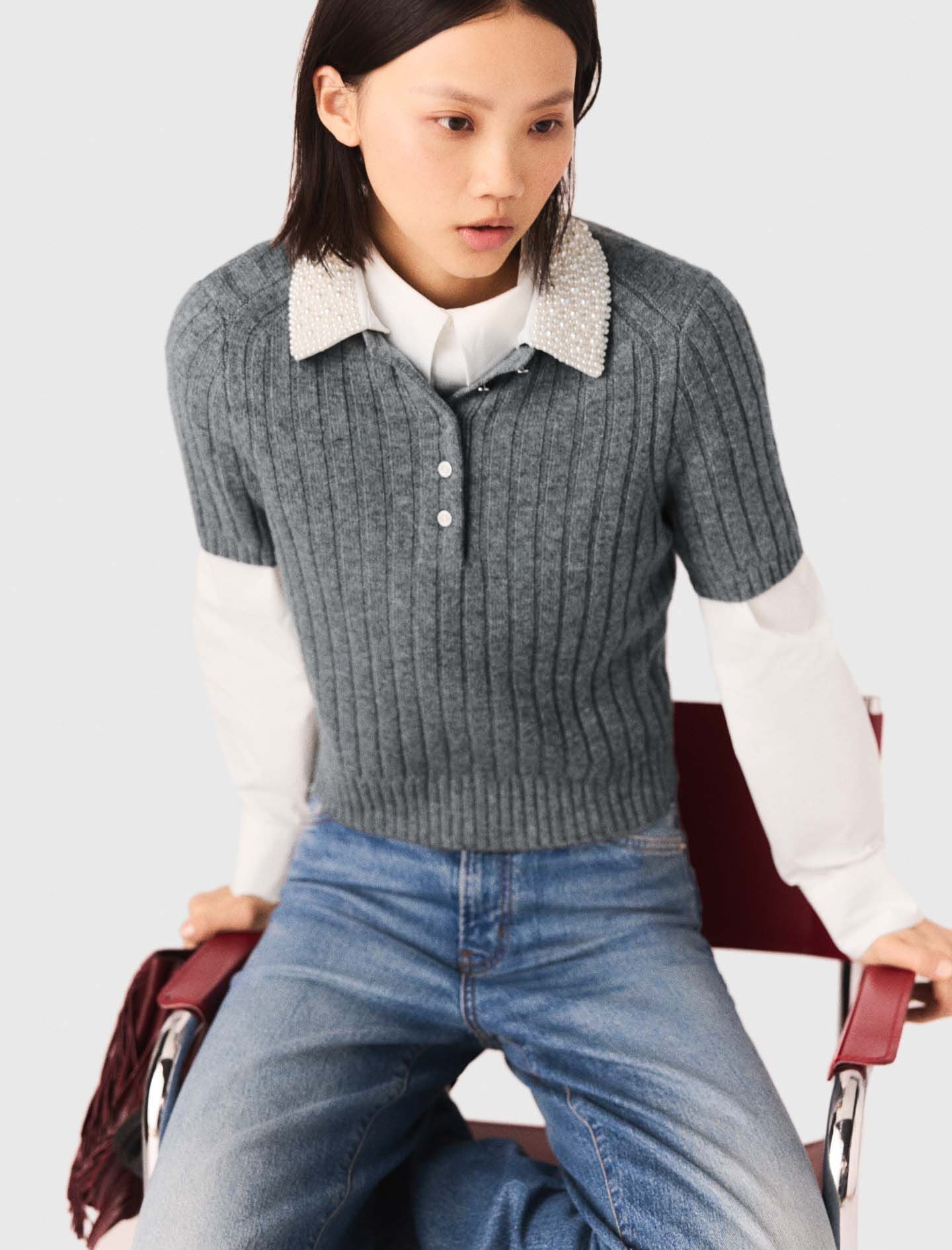 Maje Removable beaded collar sweater