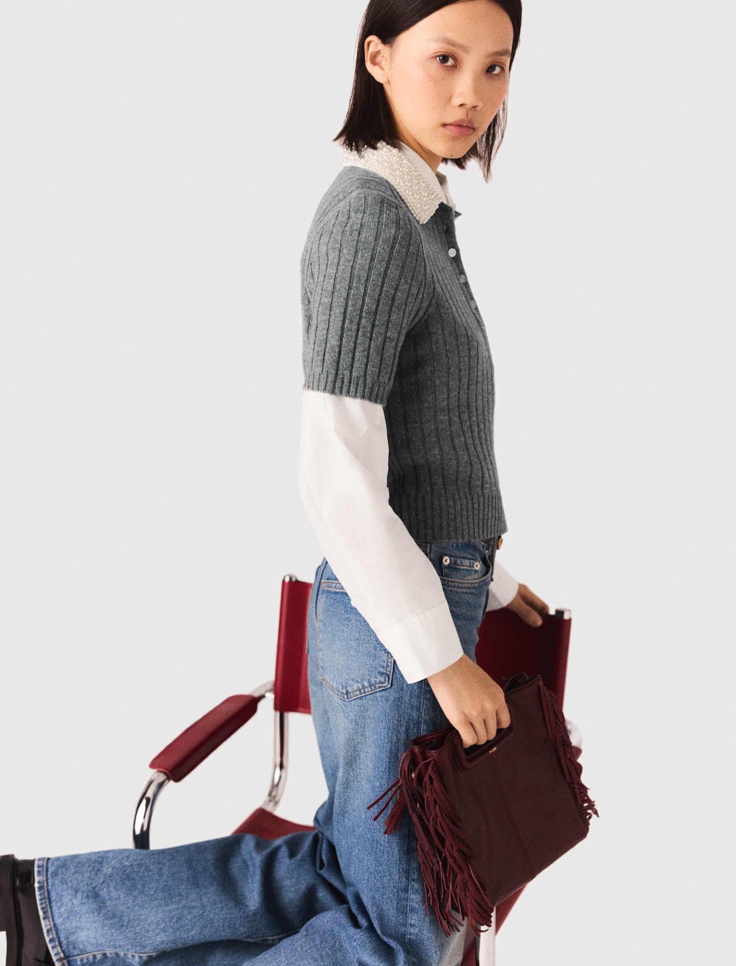 Maje Removable beaded collar sweater