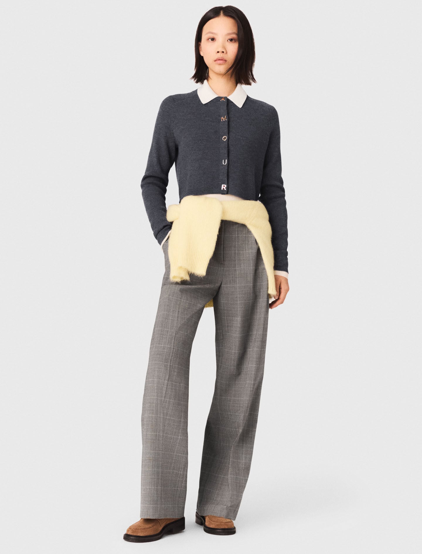 Maje Amour round-neck rib knit cardigan