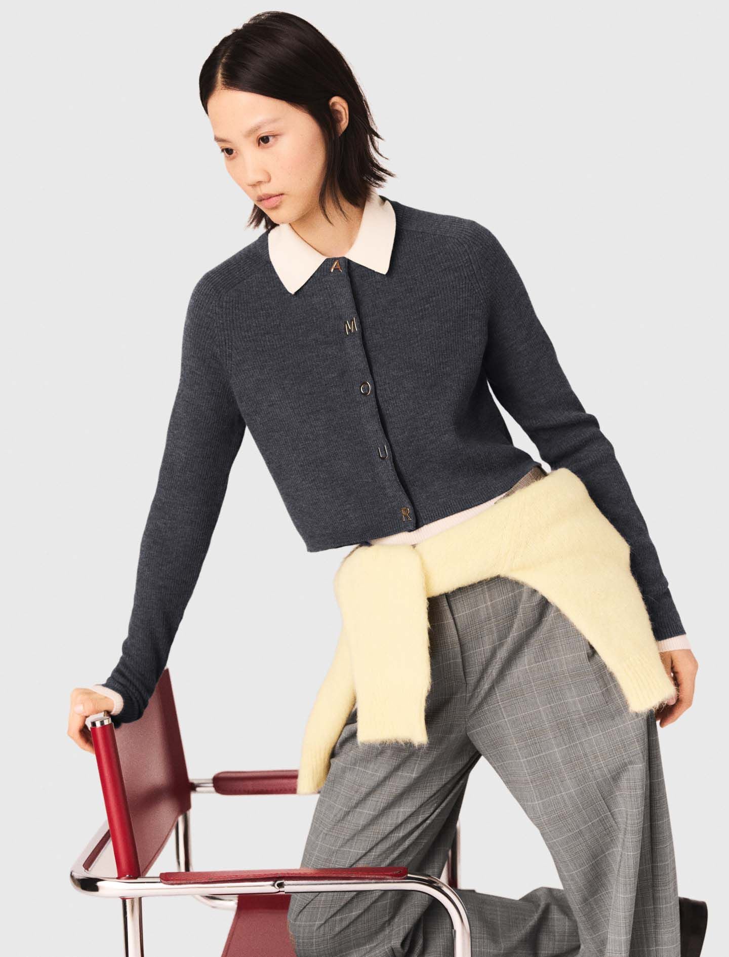 Maje Amour round-neck rib knit cardigan