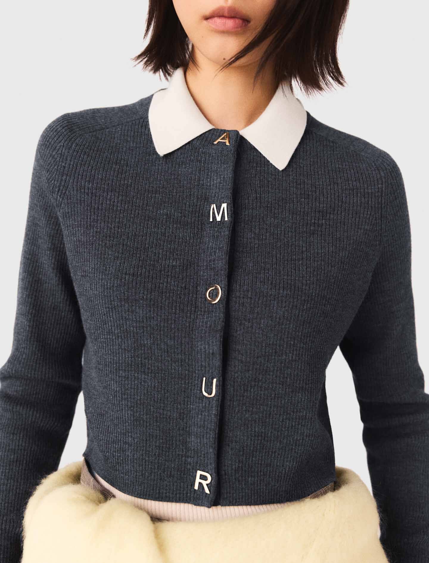 Maje Amour round-neck rib knit cardigan