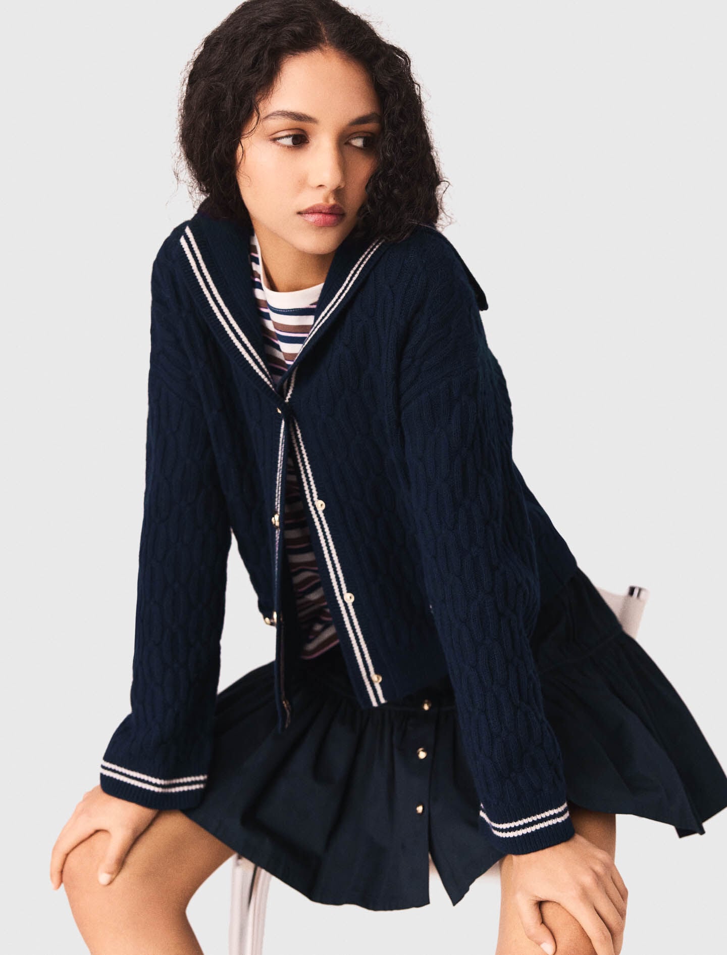 Maje Boat neck cable-knit cardigan