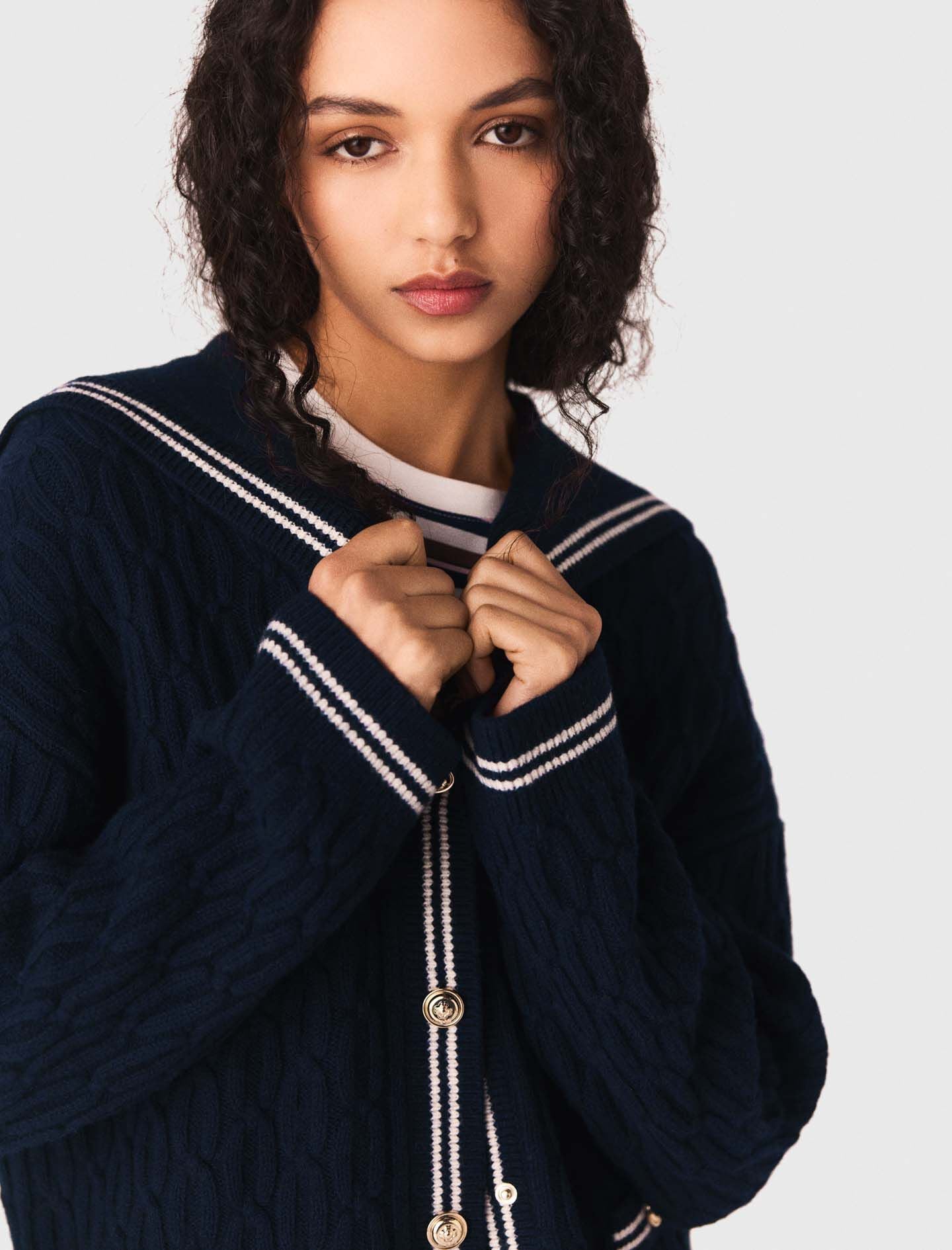 Maje Boat neck cable-knit cardigan