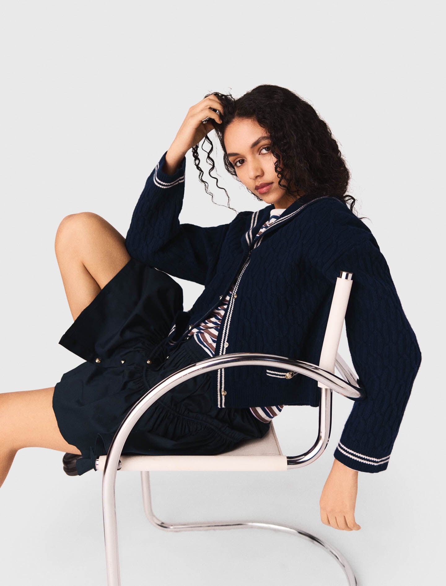 Maje Boat neck cable-knit cardigan