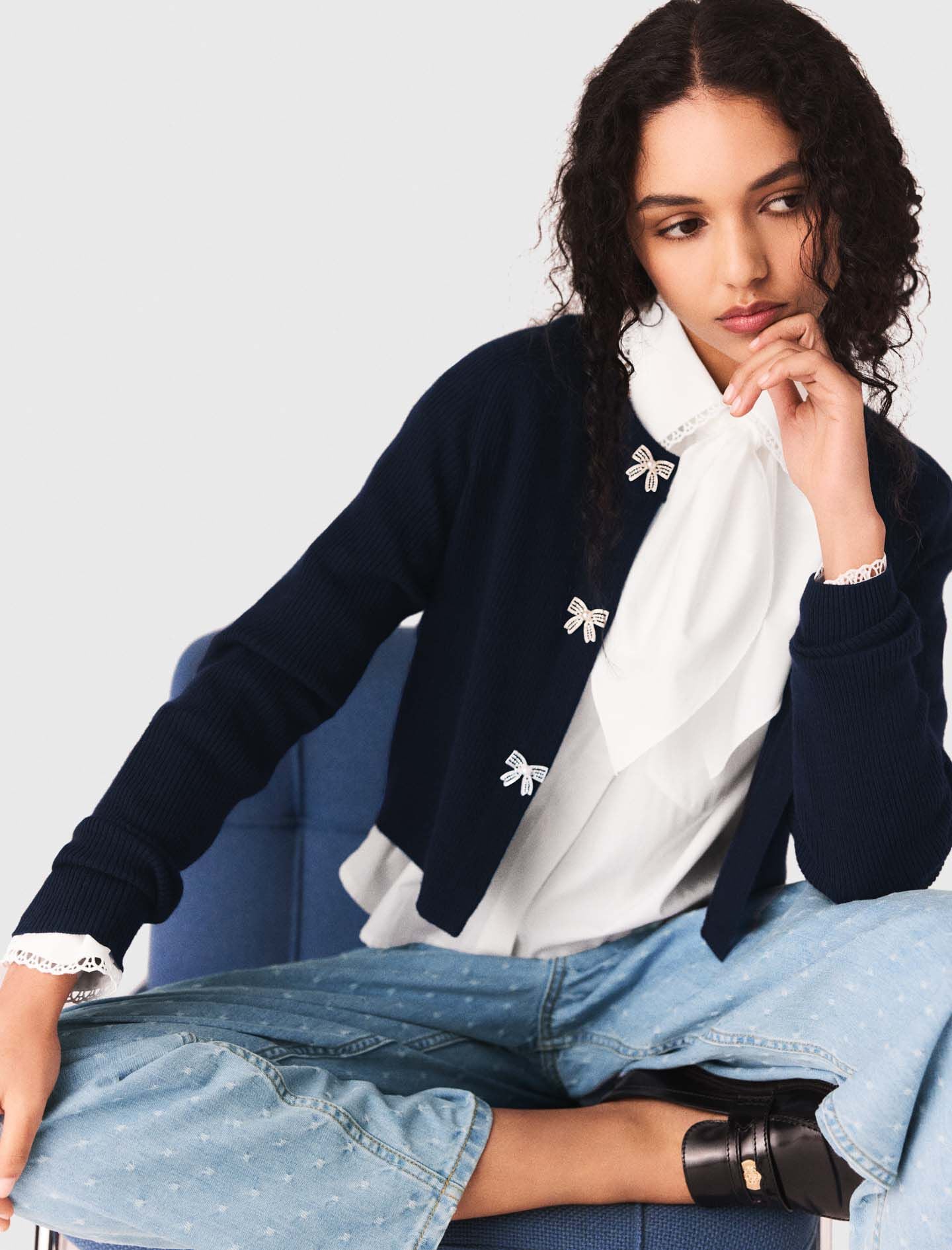 Maje Jewelled bow-button cardigan