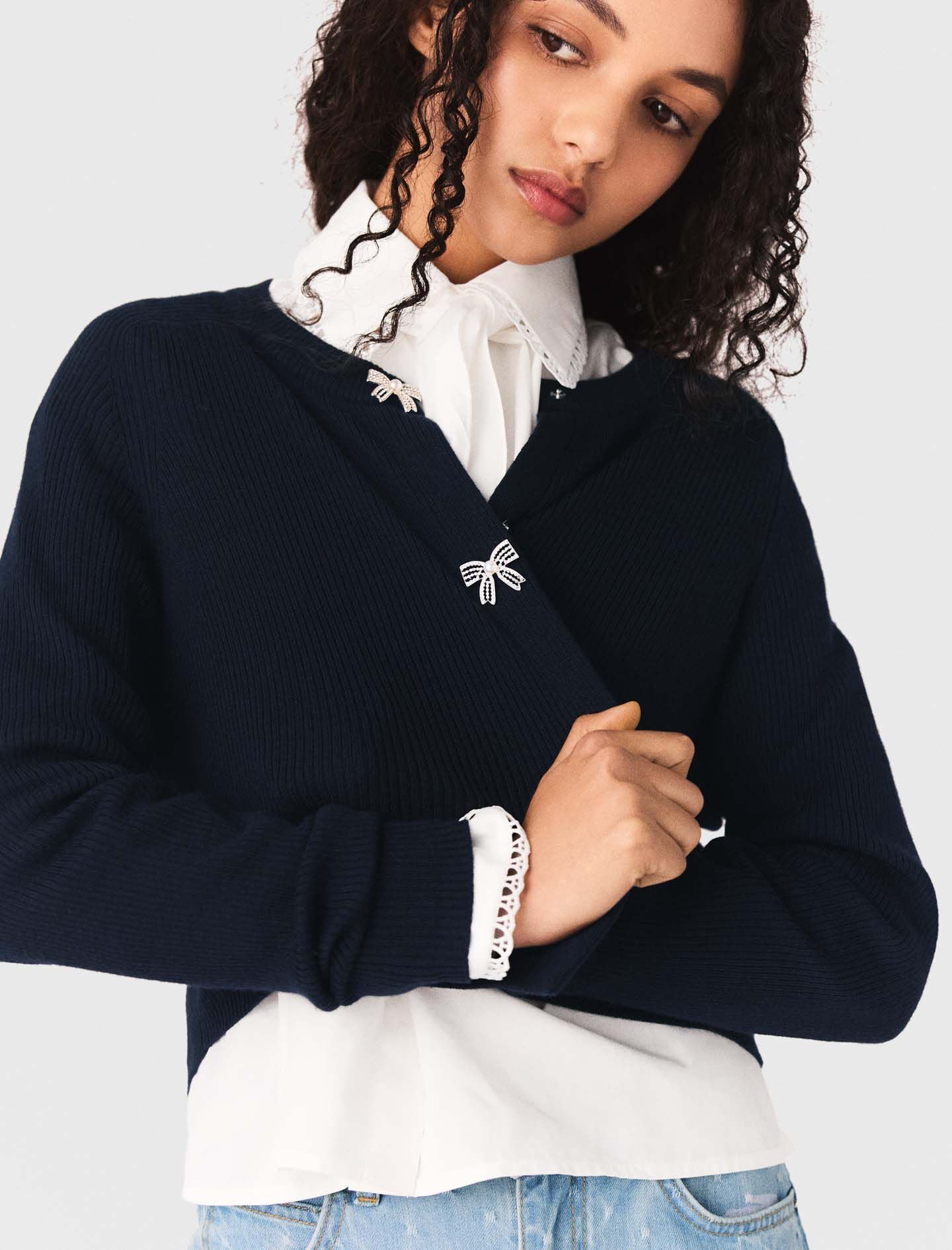 Maje Jewelled bow-button cardigan