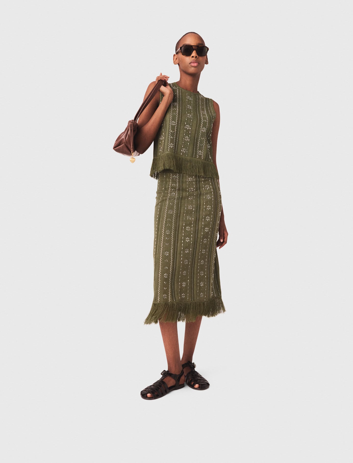 Maje Knit skirt with rhinestone flowers