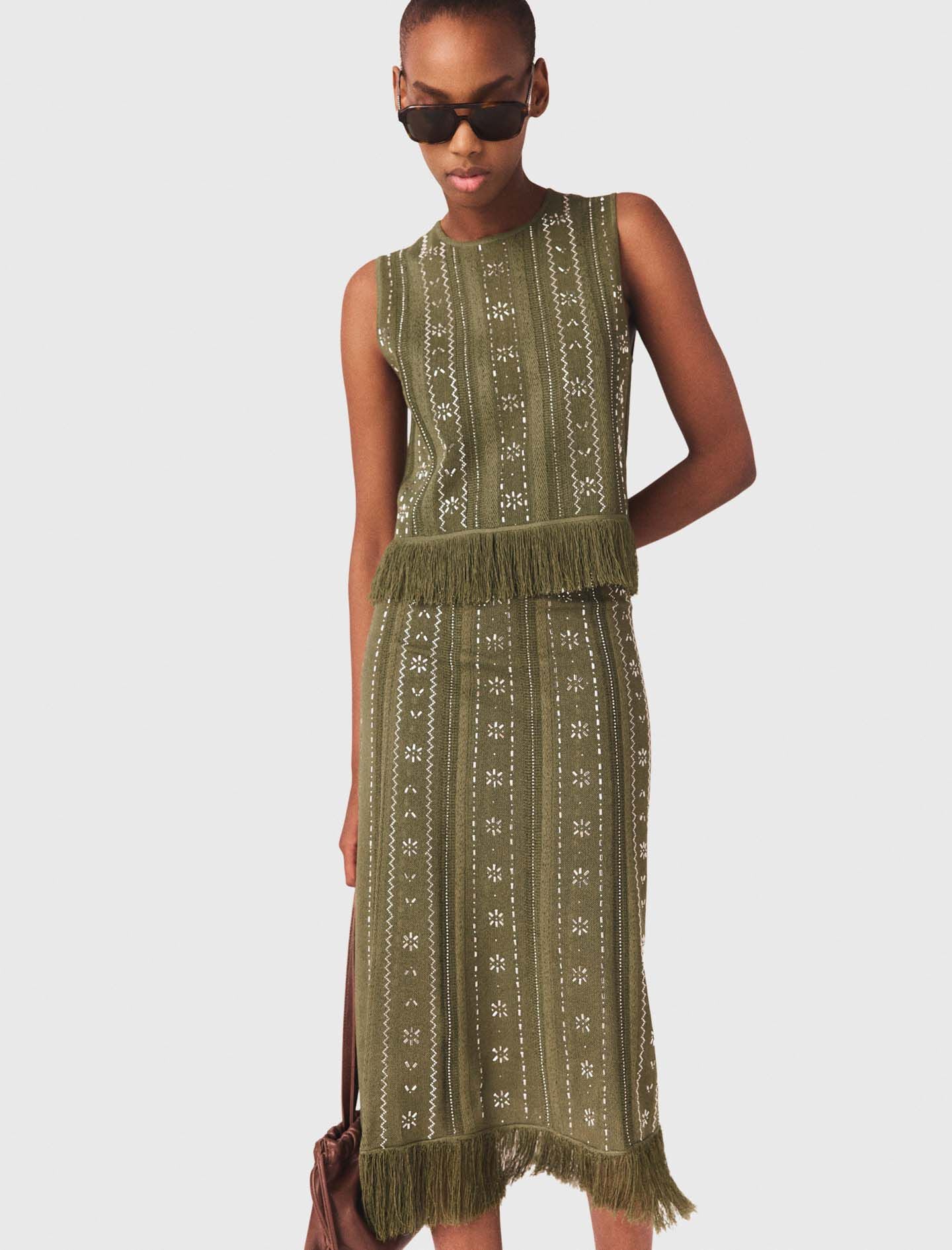 Maje Knit skirt with rhinestone flowers