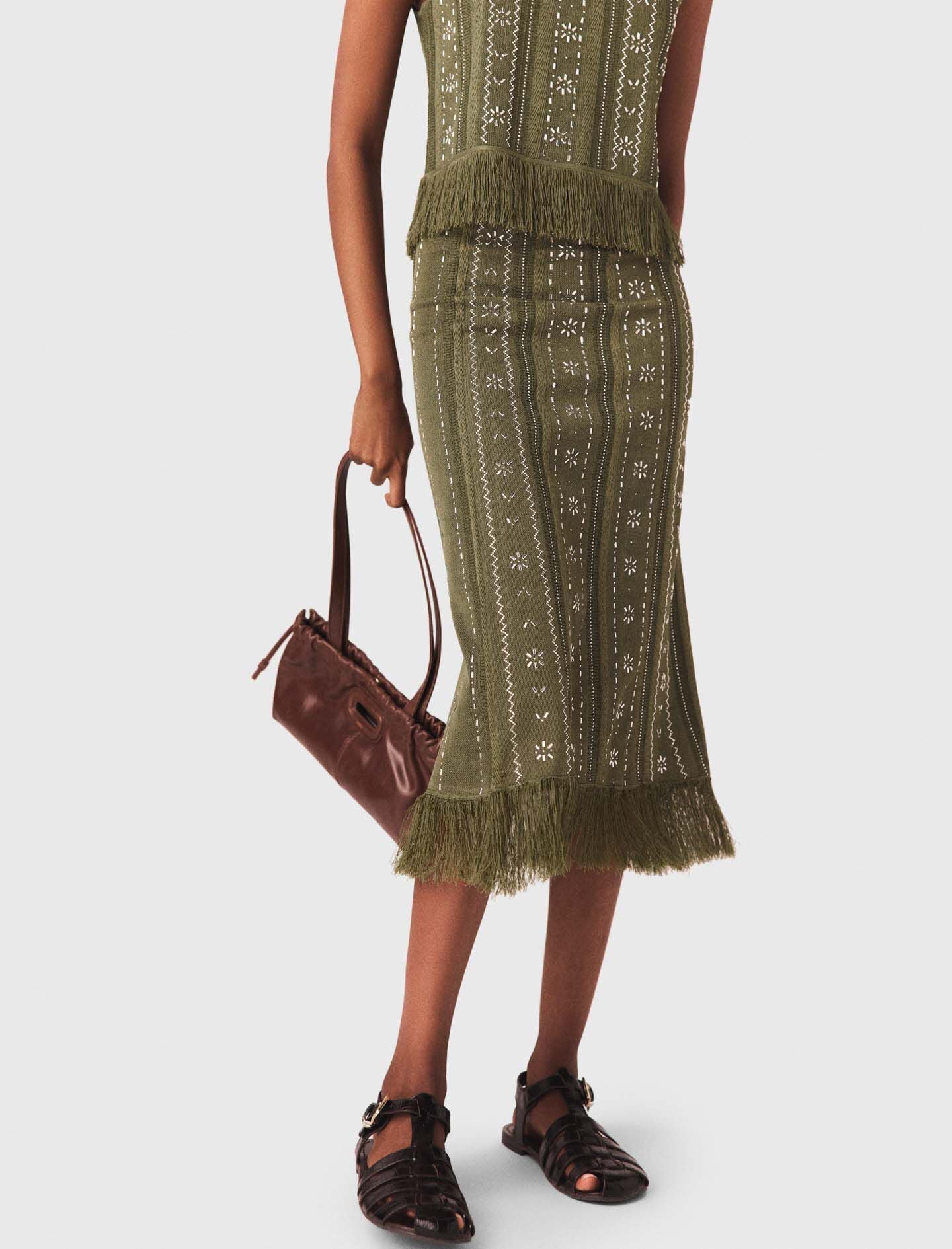 Maje Knit skirt with rhinestone flowers