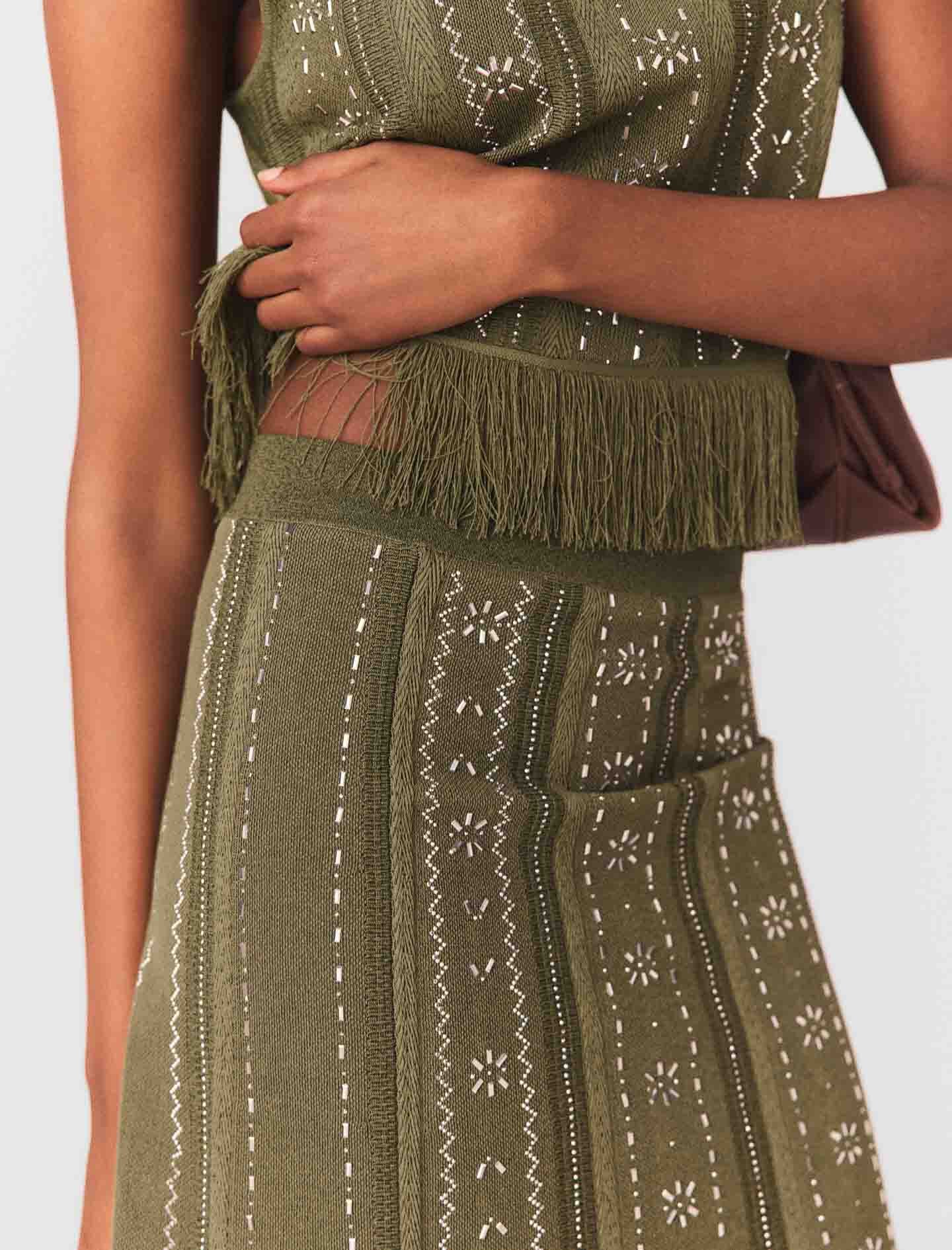 Maje Knit skirt with rhinestone flowers