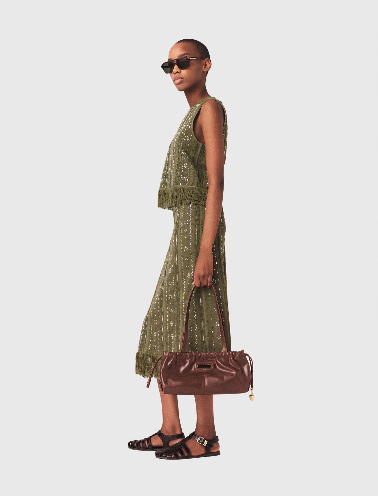 Maje Knit skirt with rhinestone flowers