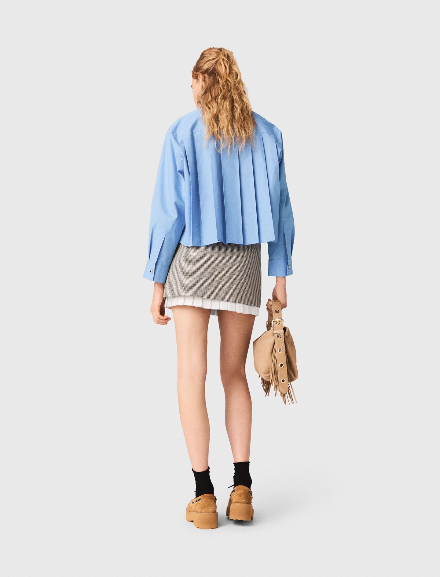 Maje Pleated skirt with poplin details