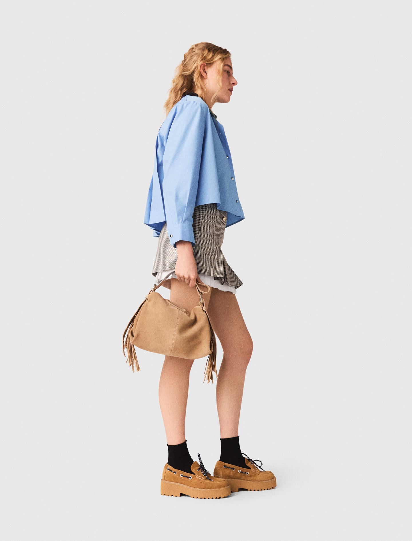 Maje Pleated skirt with poplin details