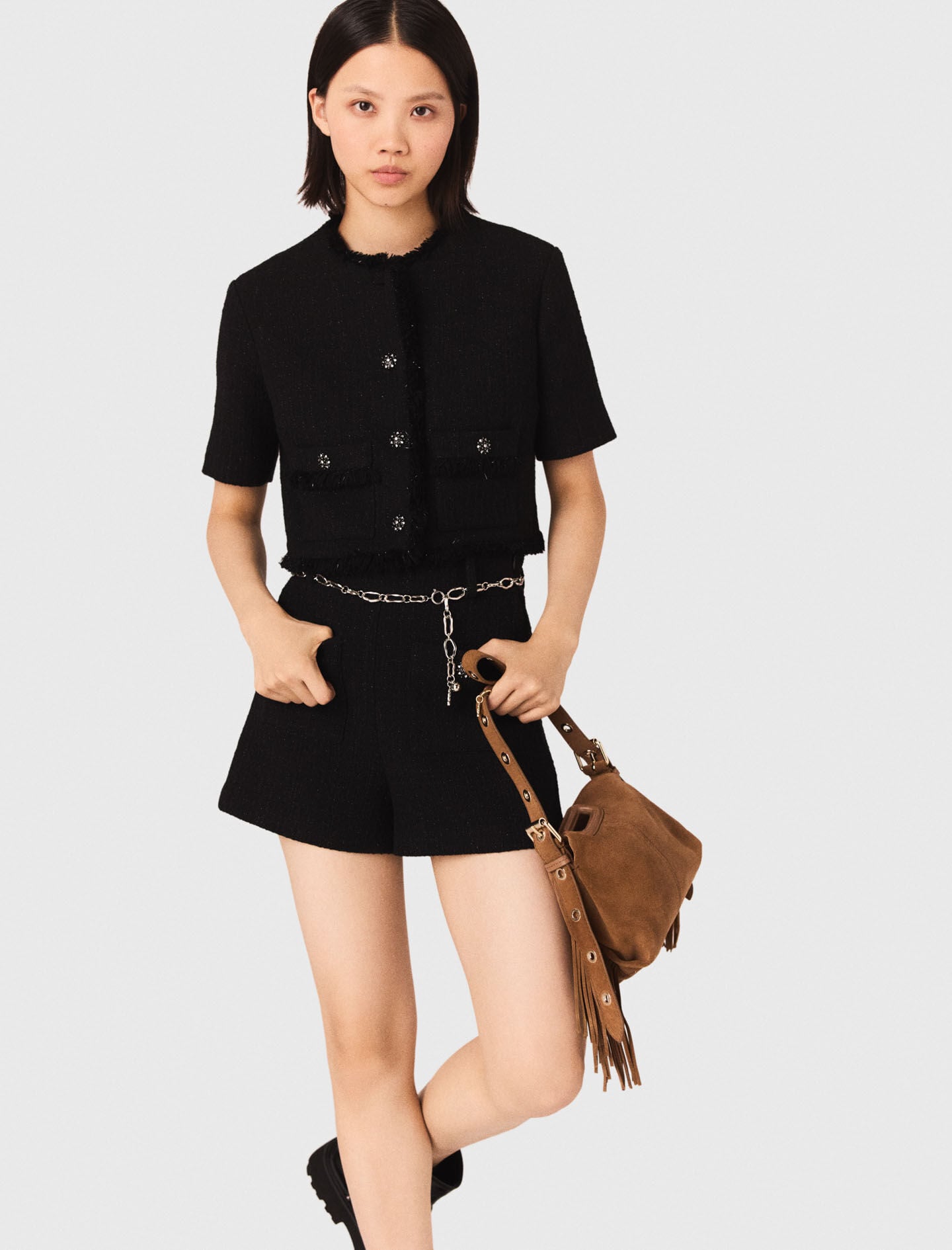Maje Shiny tweed shorts