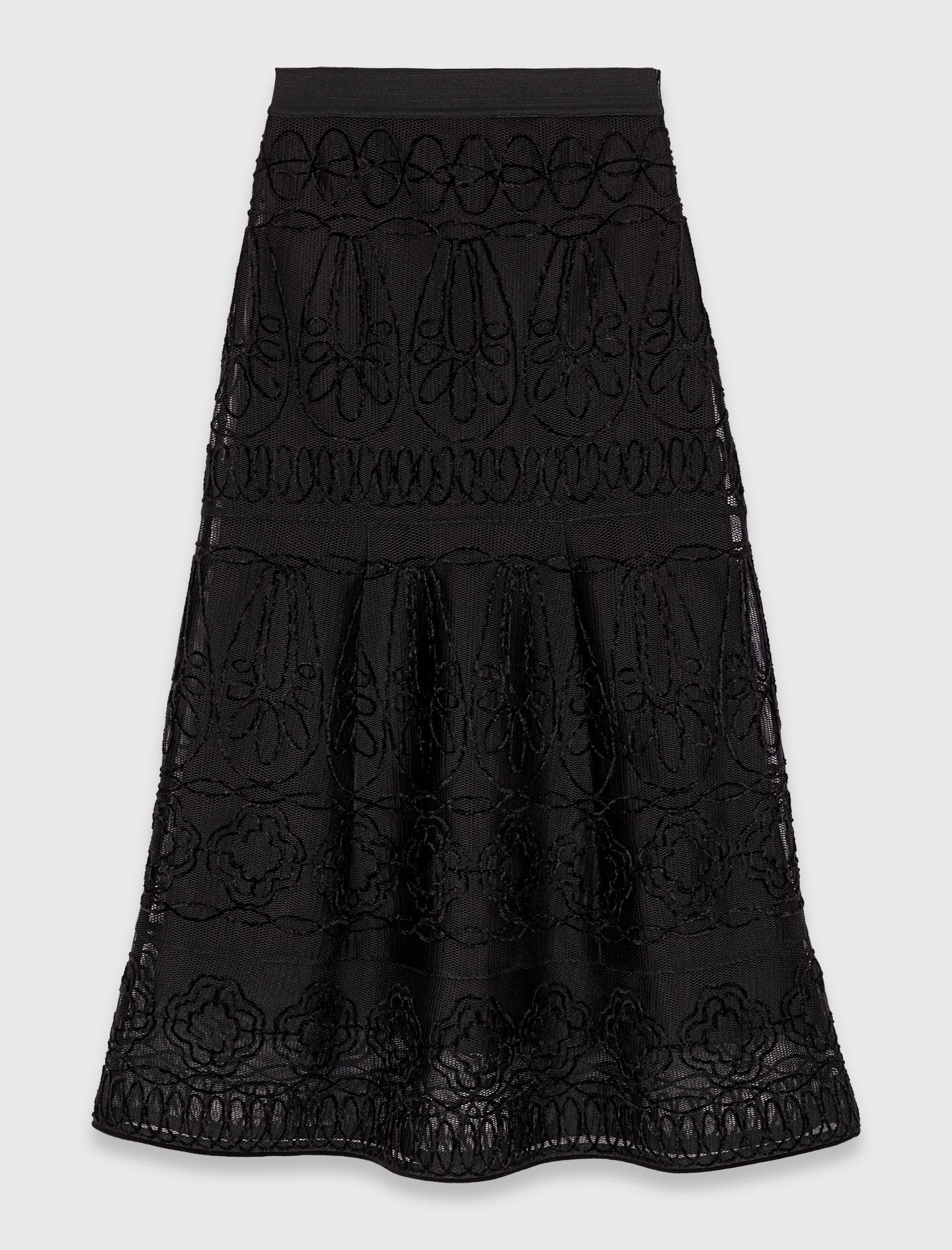 Maje Embroidered basket-weave knit skirt