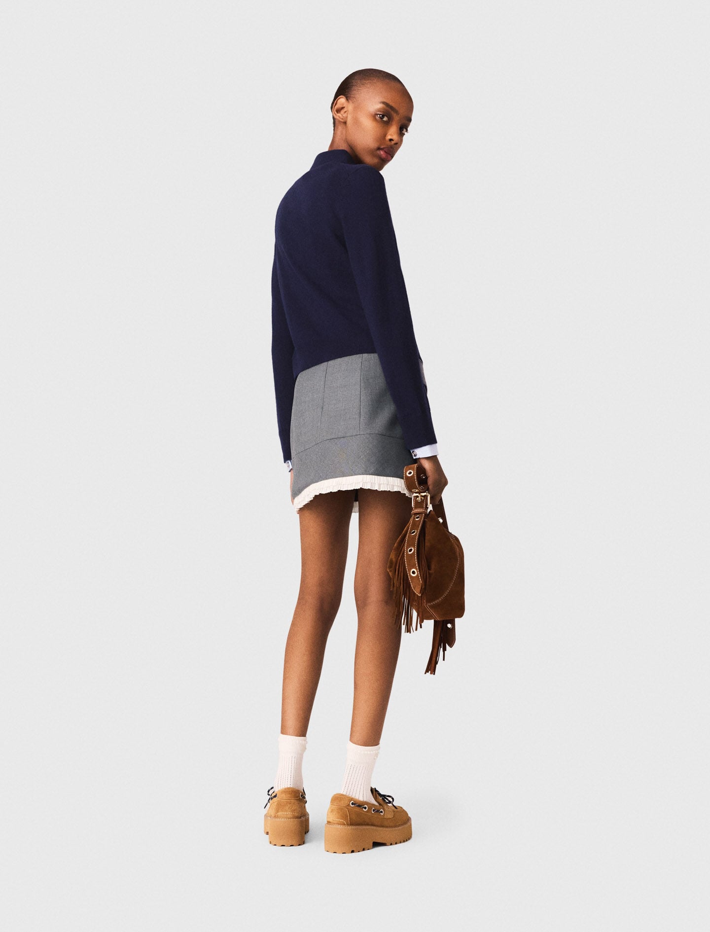 Maje A-line poplin skirt with ruffle