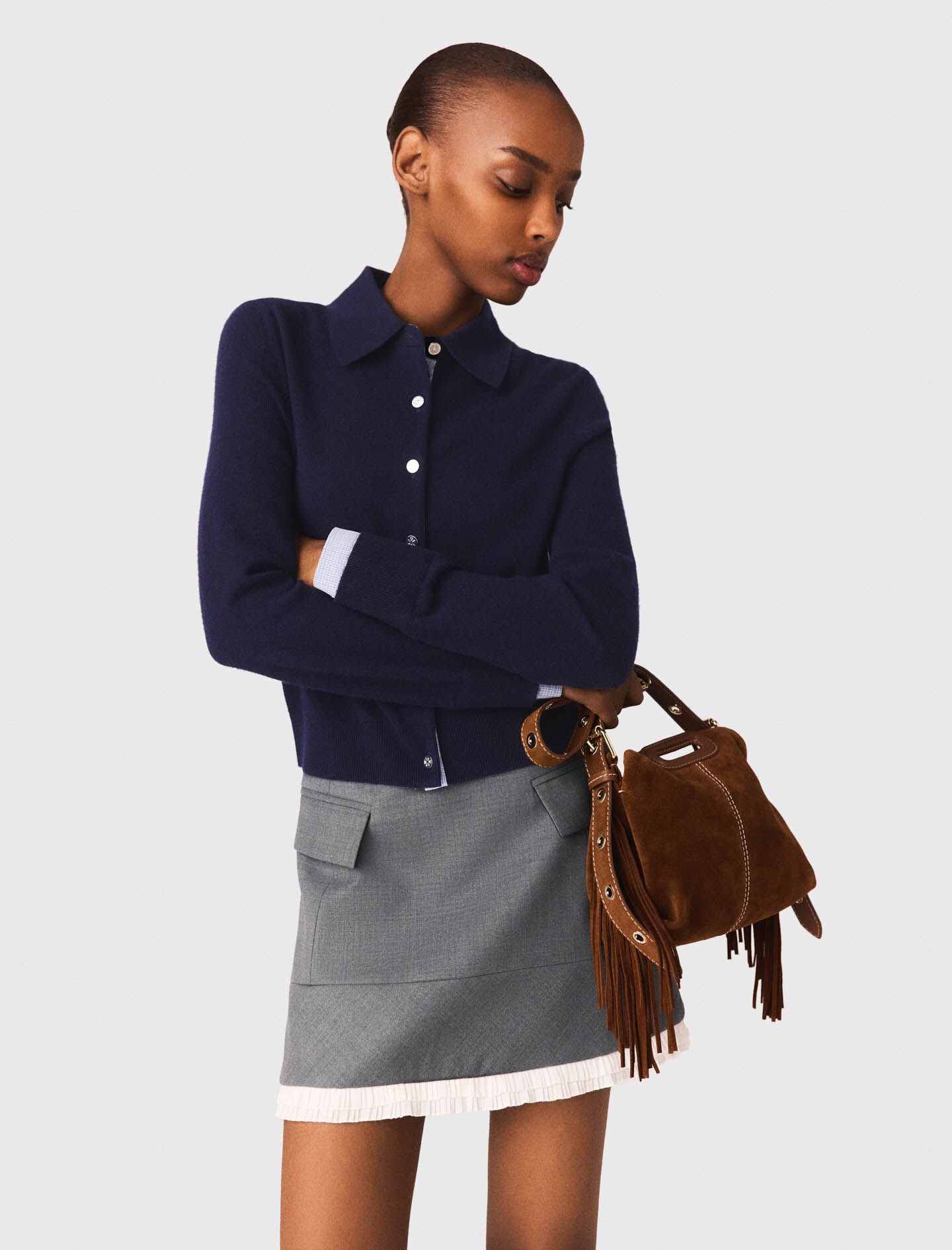 Maje A-line poplin skirt with ruffle