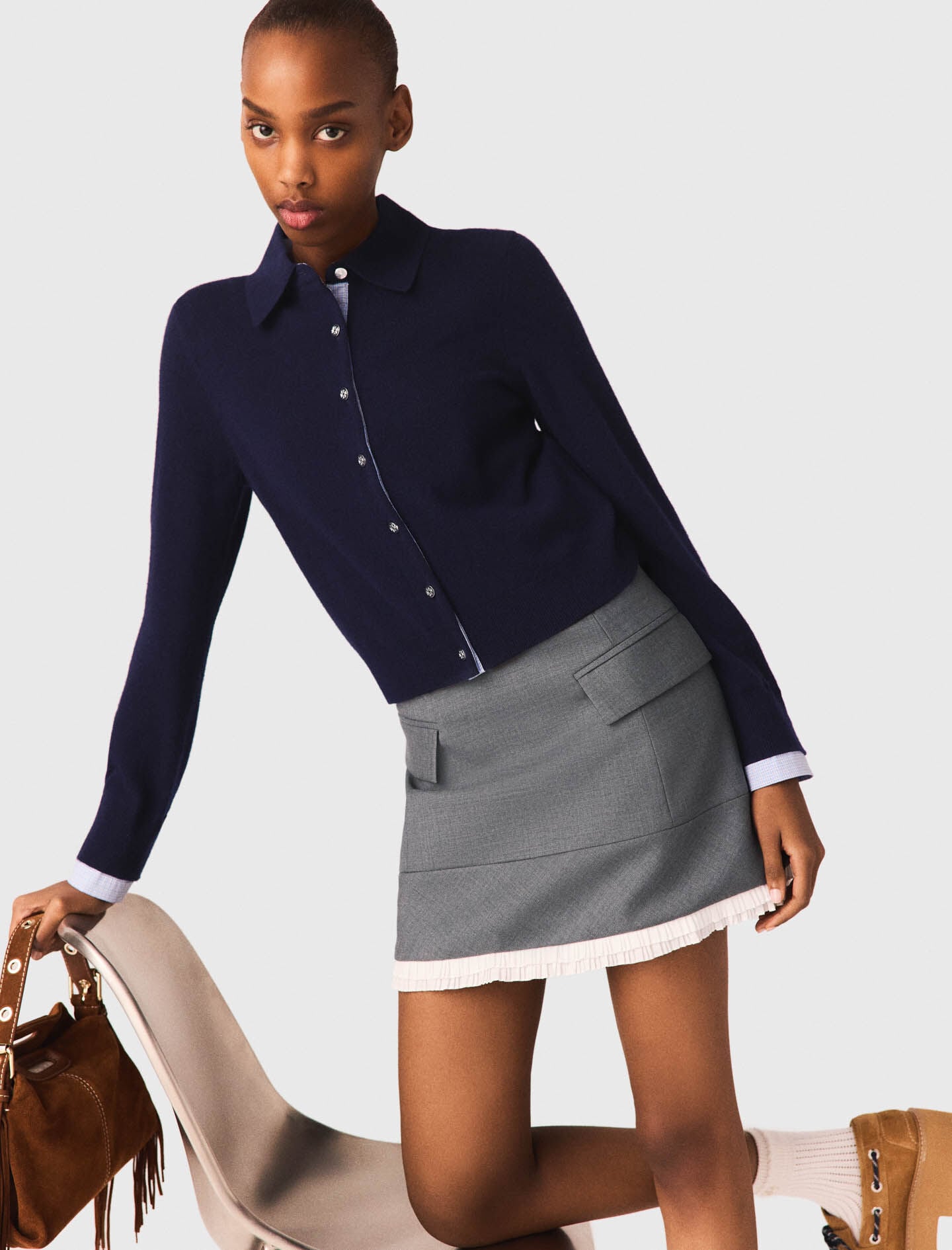 Maje A-line poplin skirt with ruffle