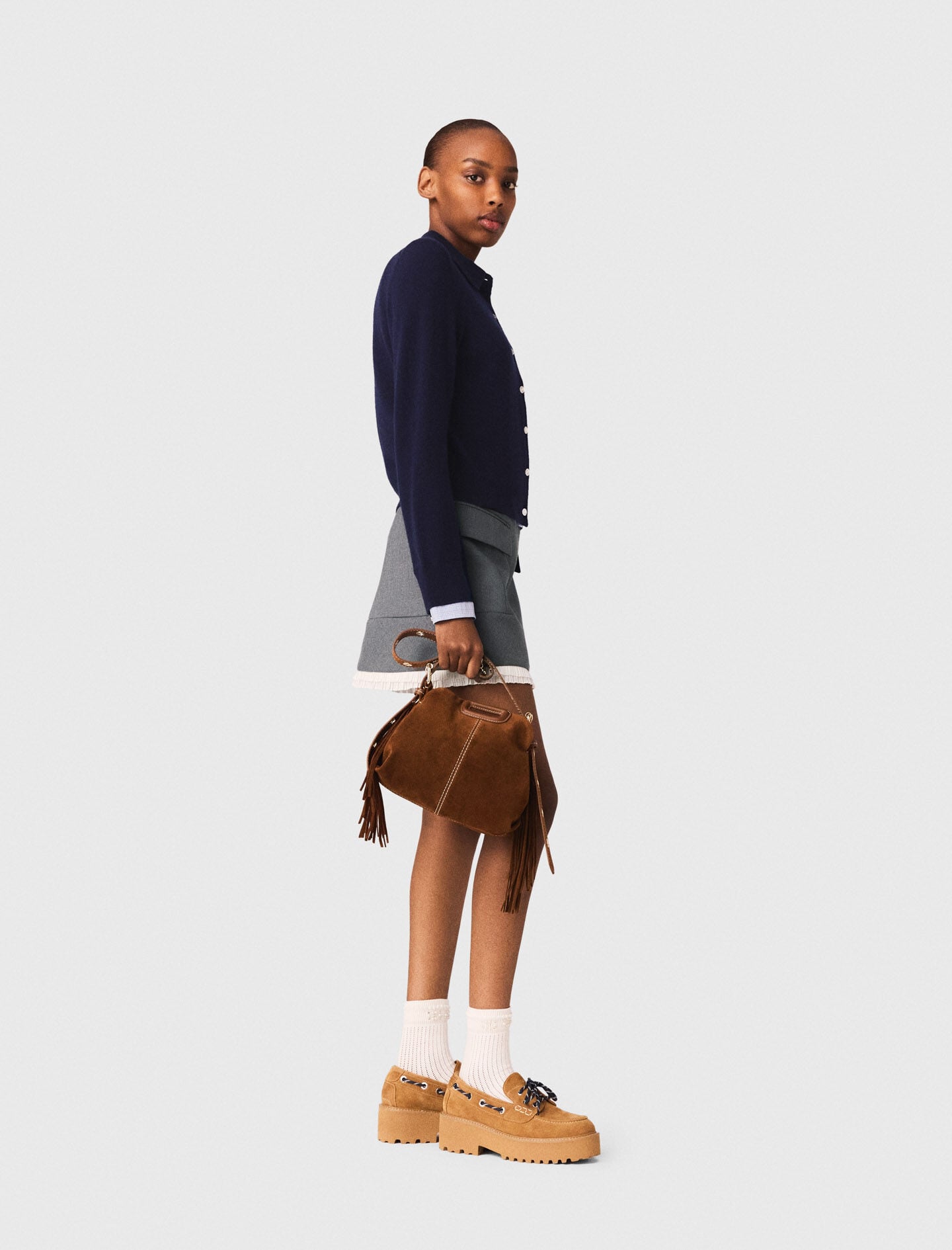 Maje A-line poplin skirt with ruffle