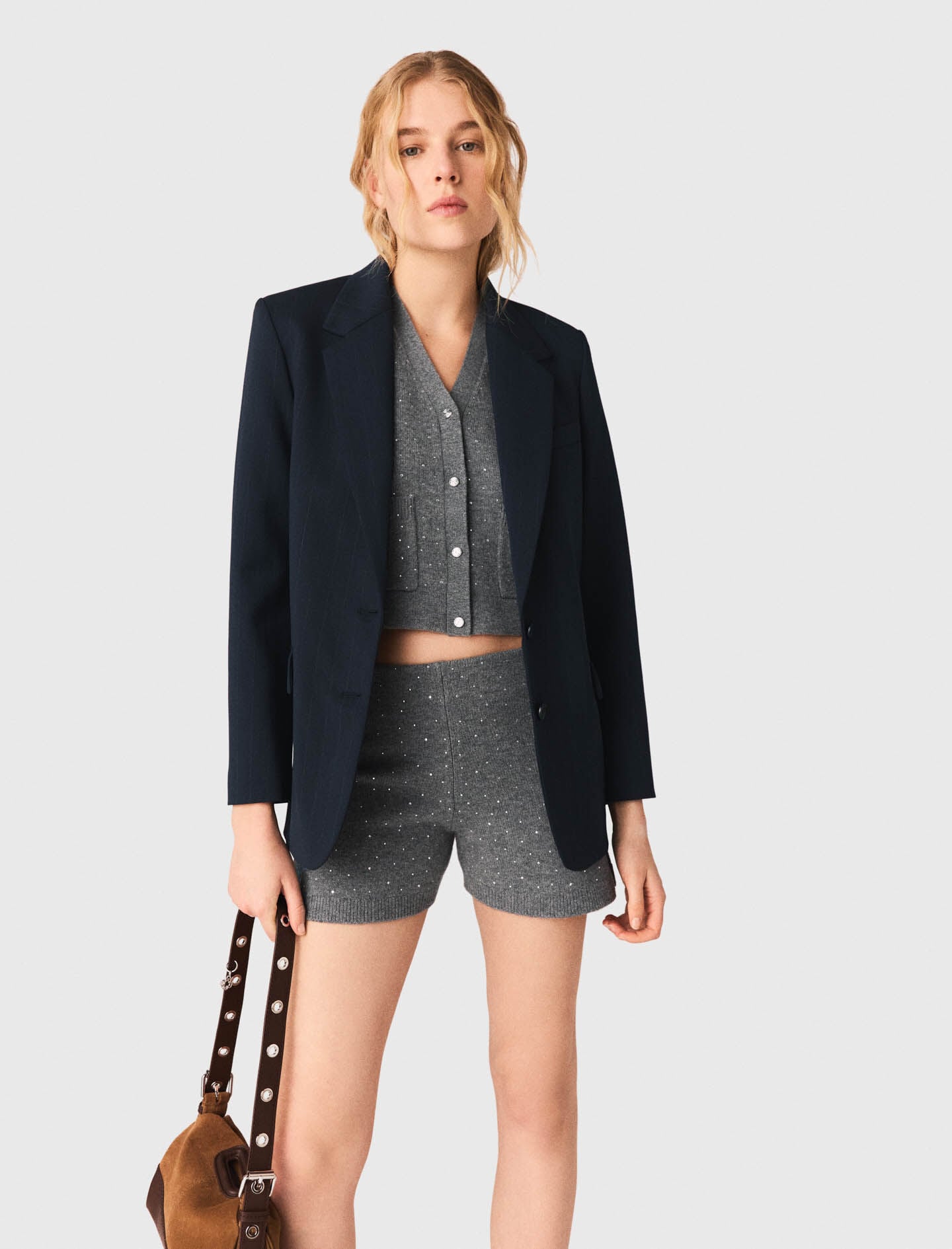 Maje Knit shorts with rhinestones