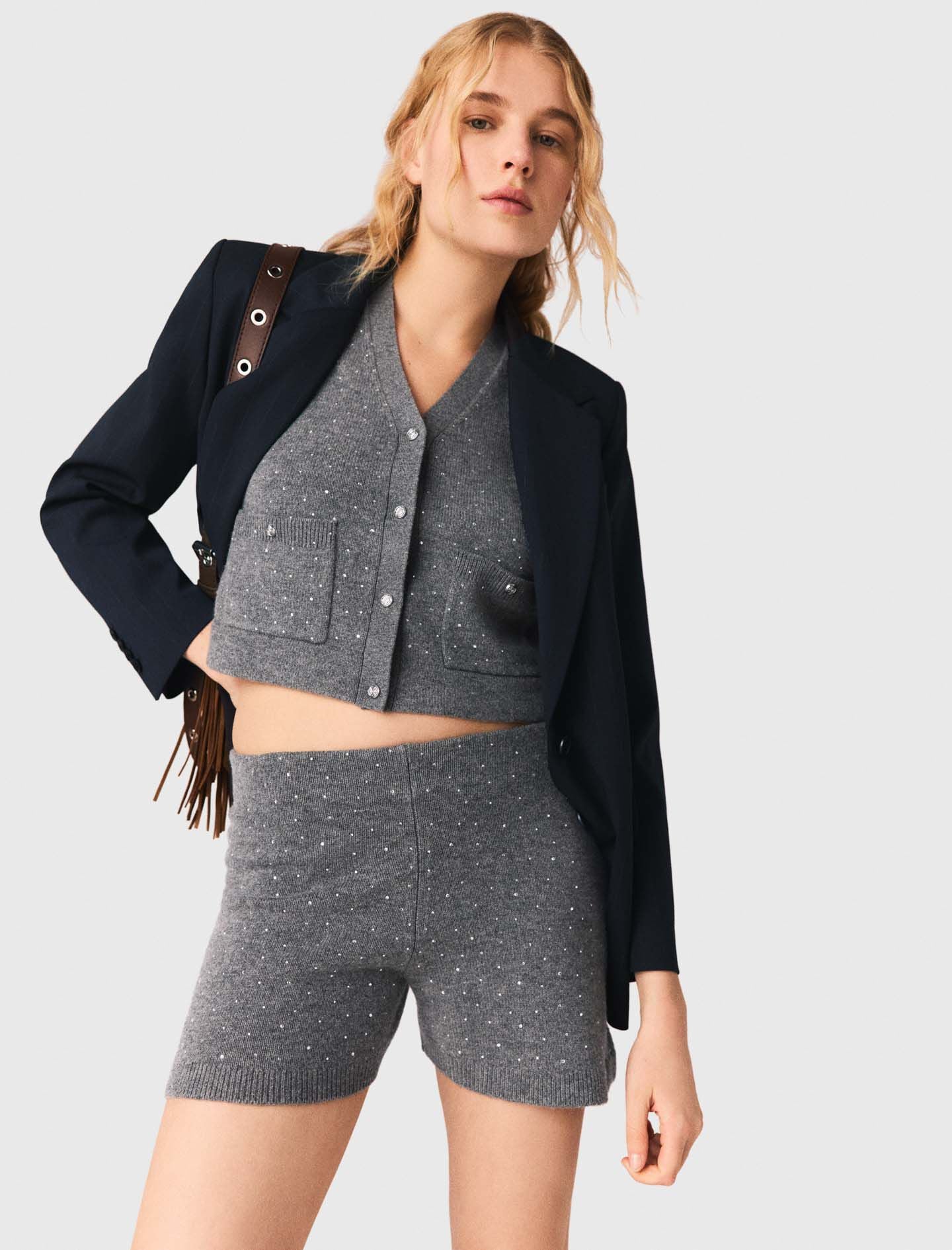 Maje Knit shorts with rhinestones