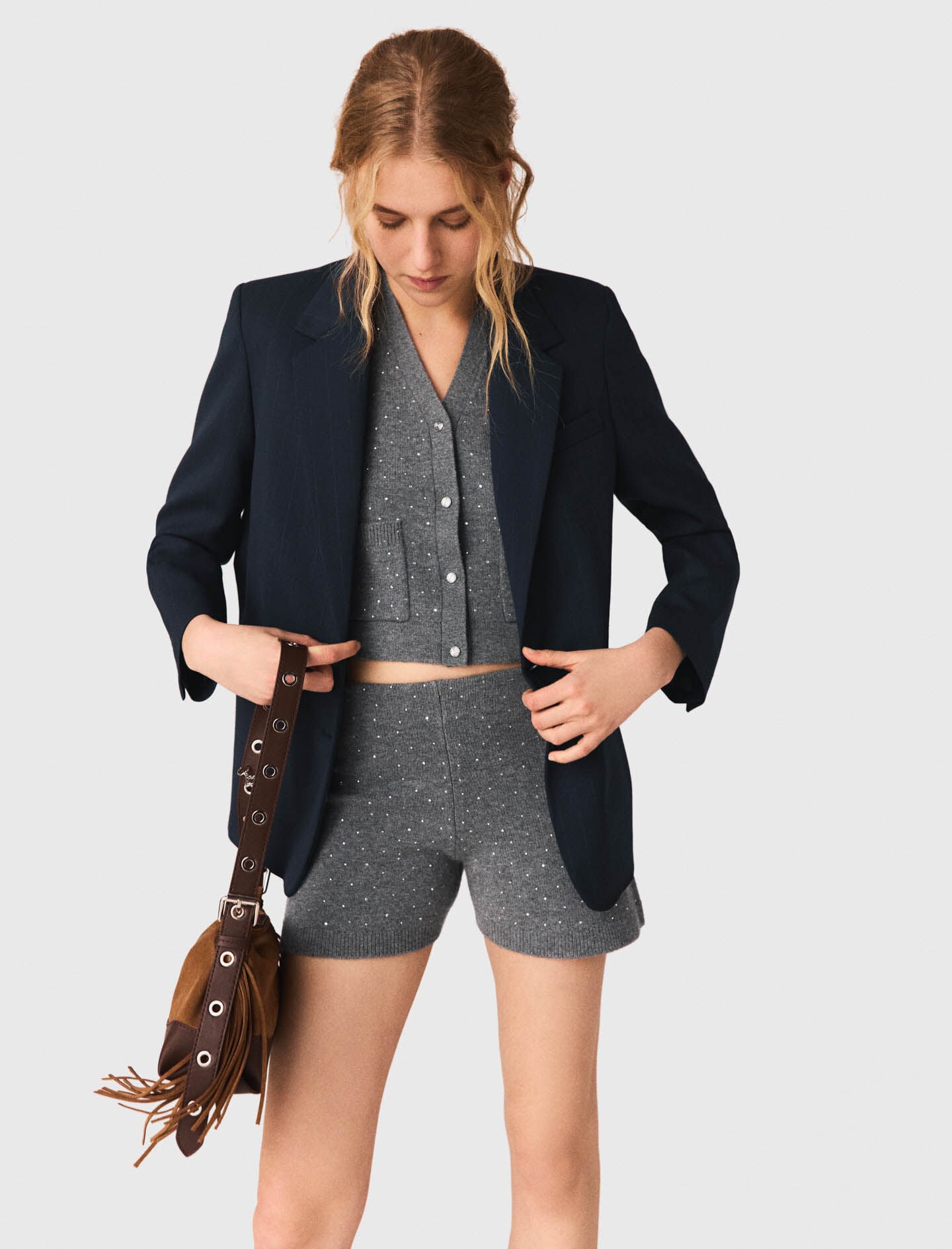 Maje Knit shorts with rhinestones