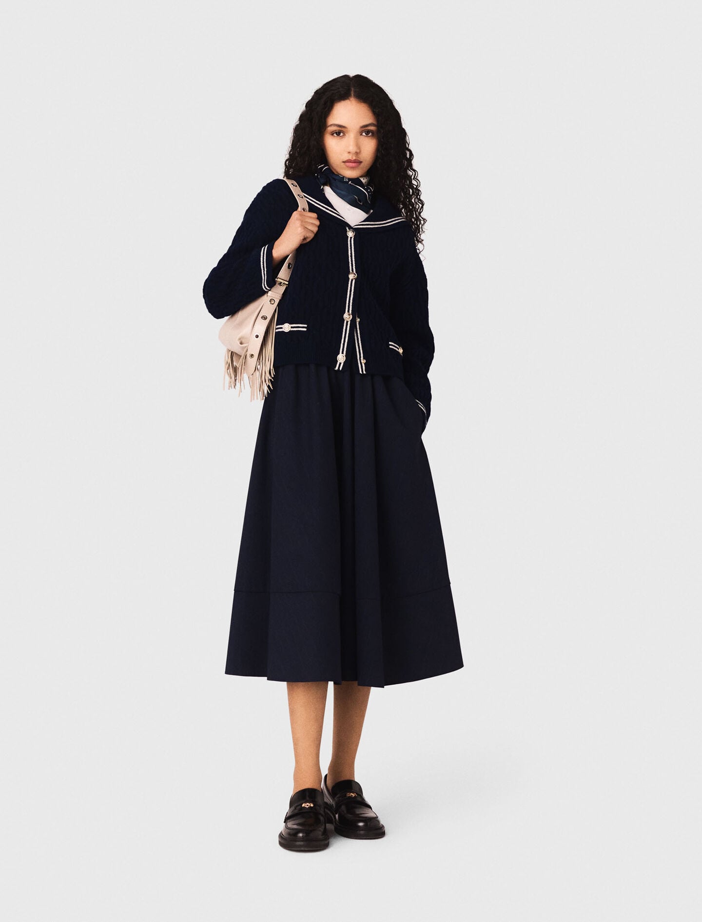 Maje Pinstripe tailored midi skirt