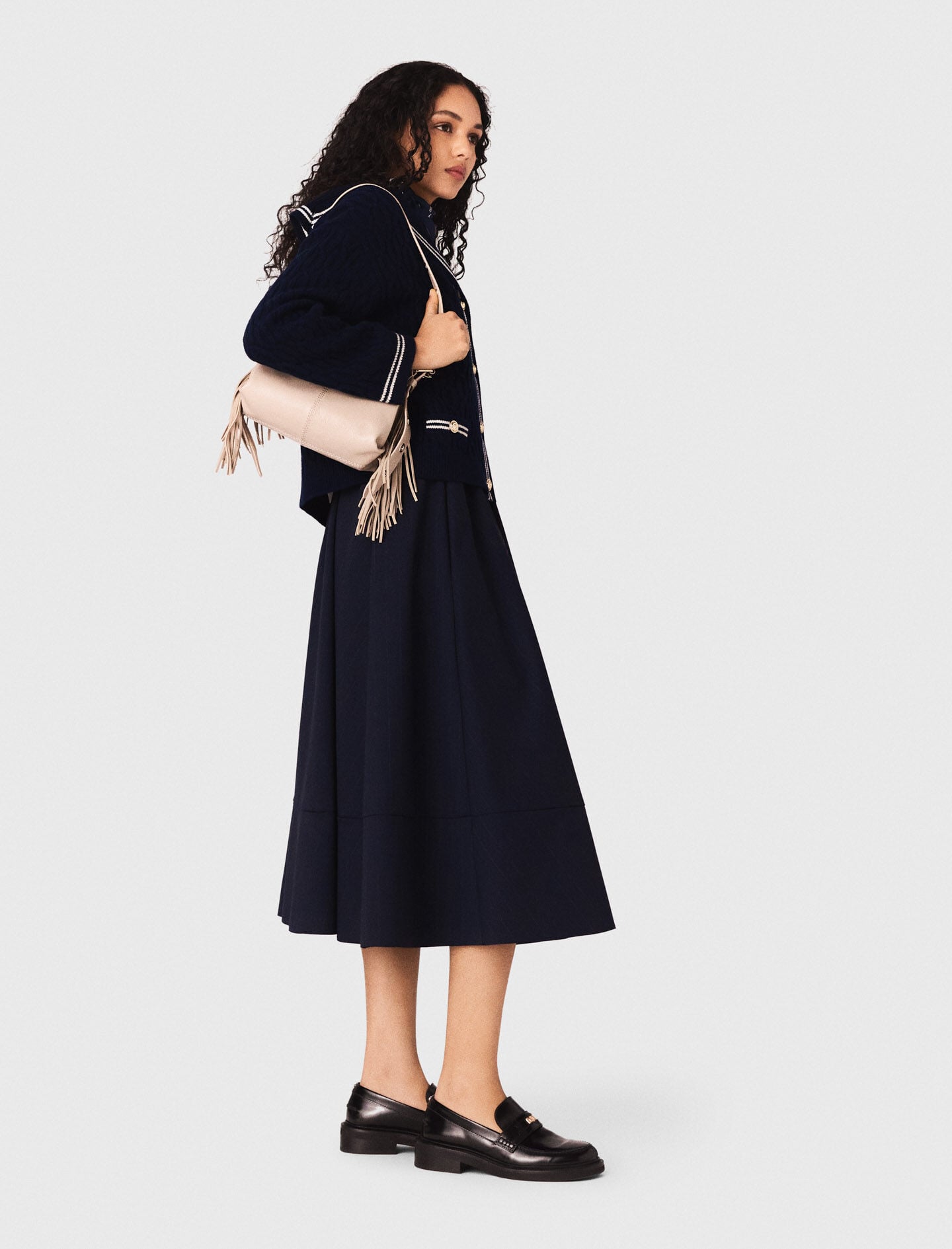 Maje Pinstripe tailored midi skirt