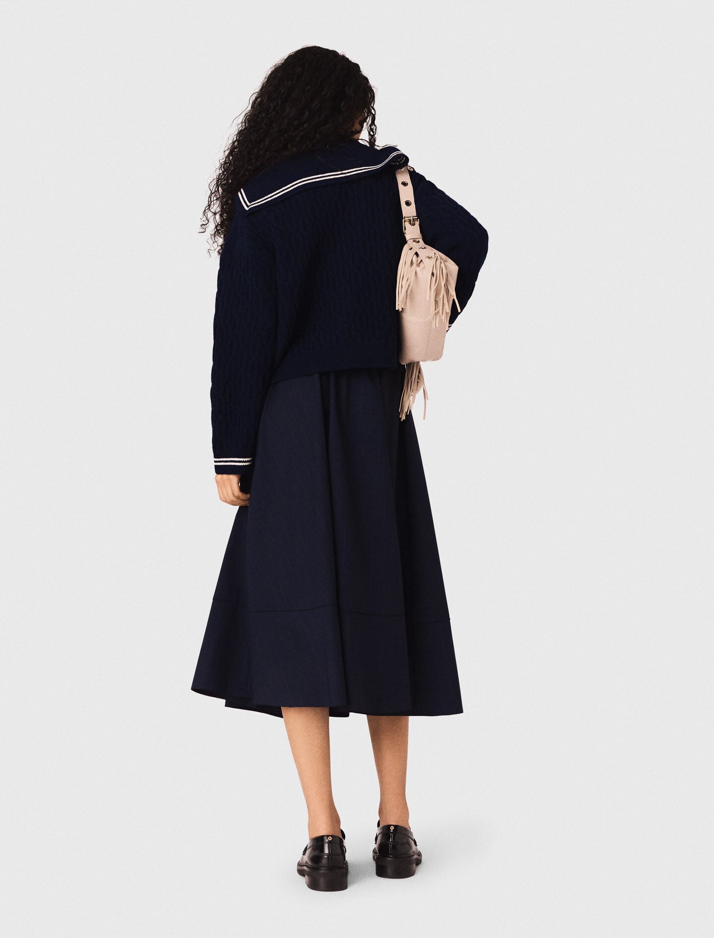 Maje Pinstripe tailored midi skirt