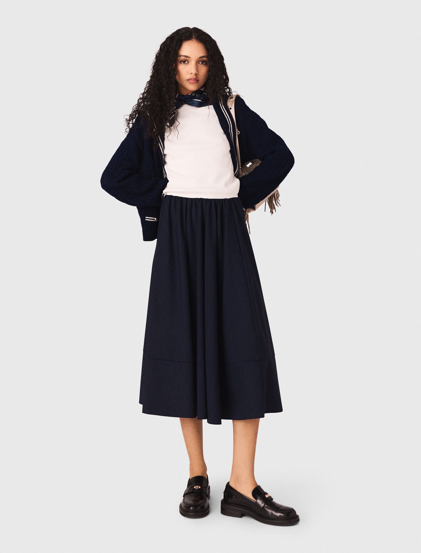 Maje Pinstripe tailored midi skirt