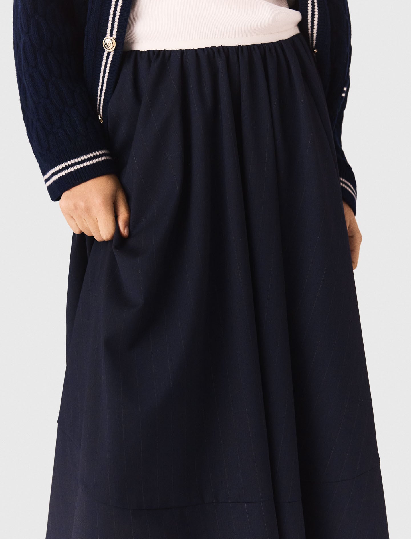 Maje Pinstripe tailored midi skirt