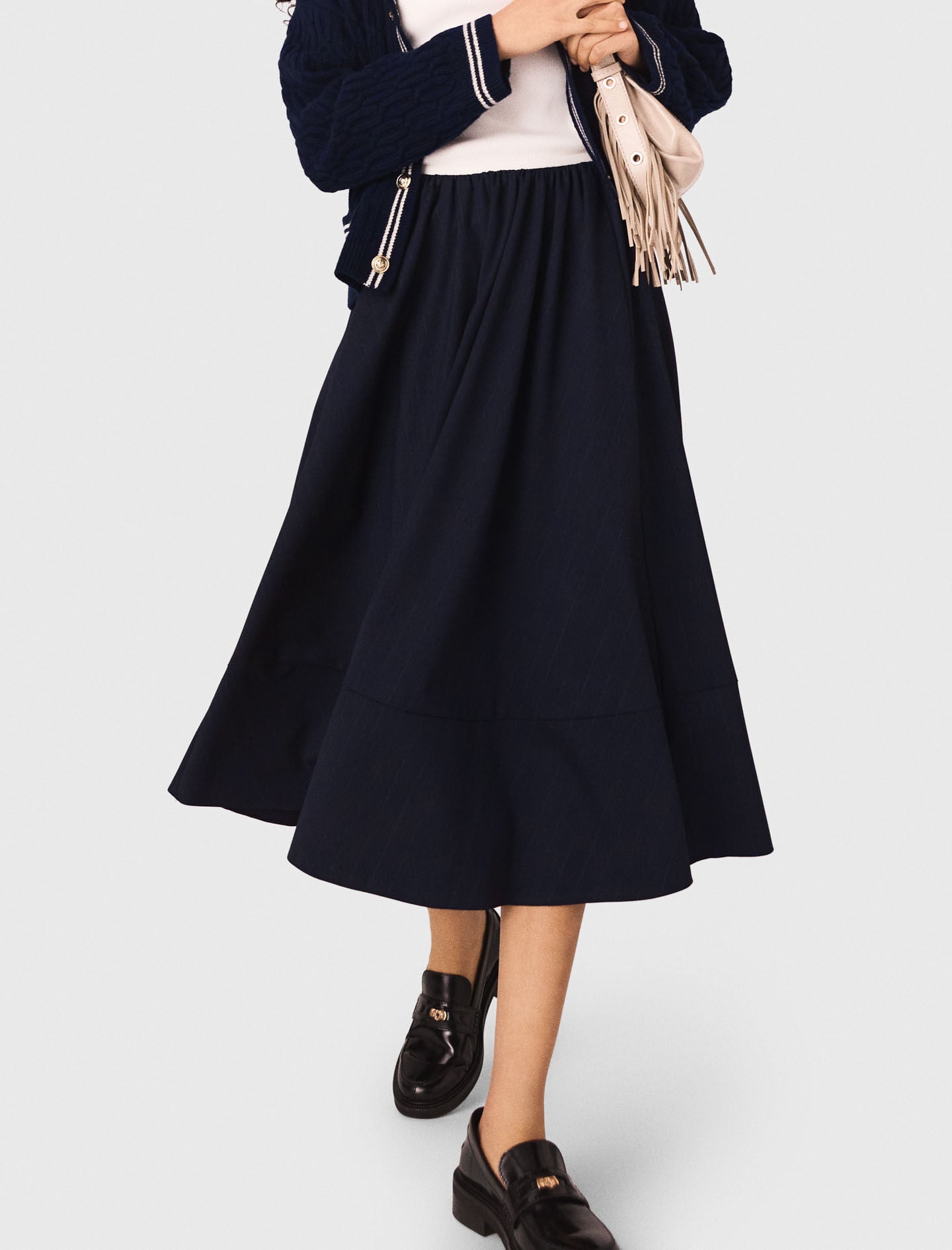Maje Pinstripe tailored midi skirt