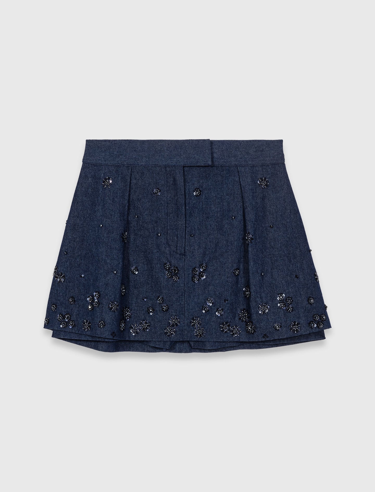 Maje Layered effect embroidered denim skort