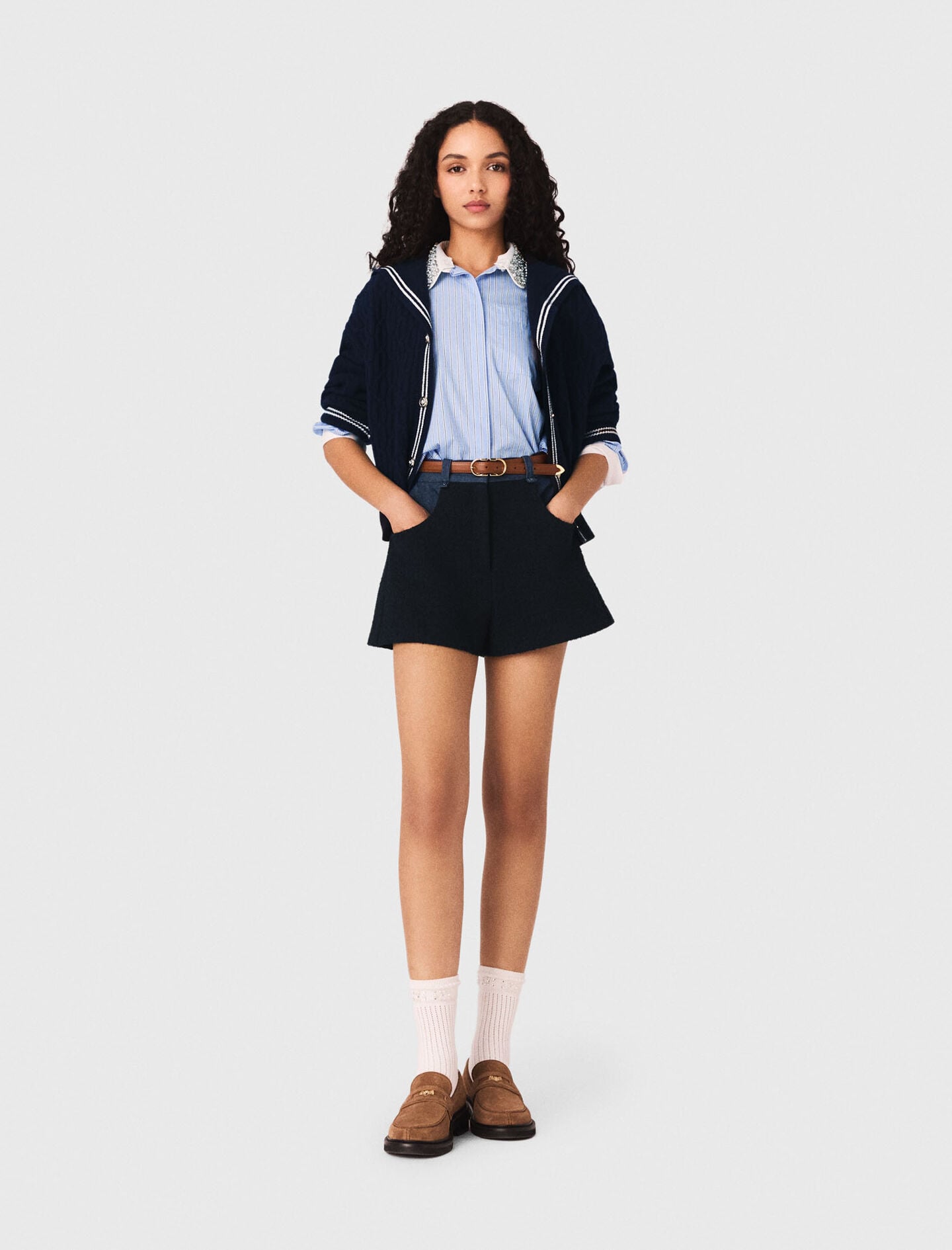 Maje Tweed shorts with denim details