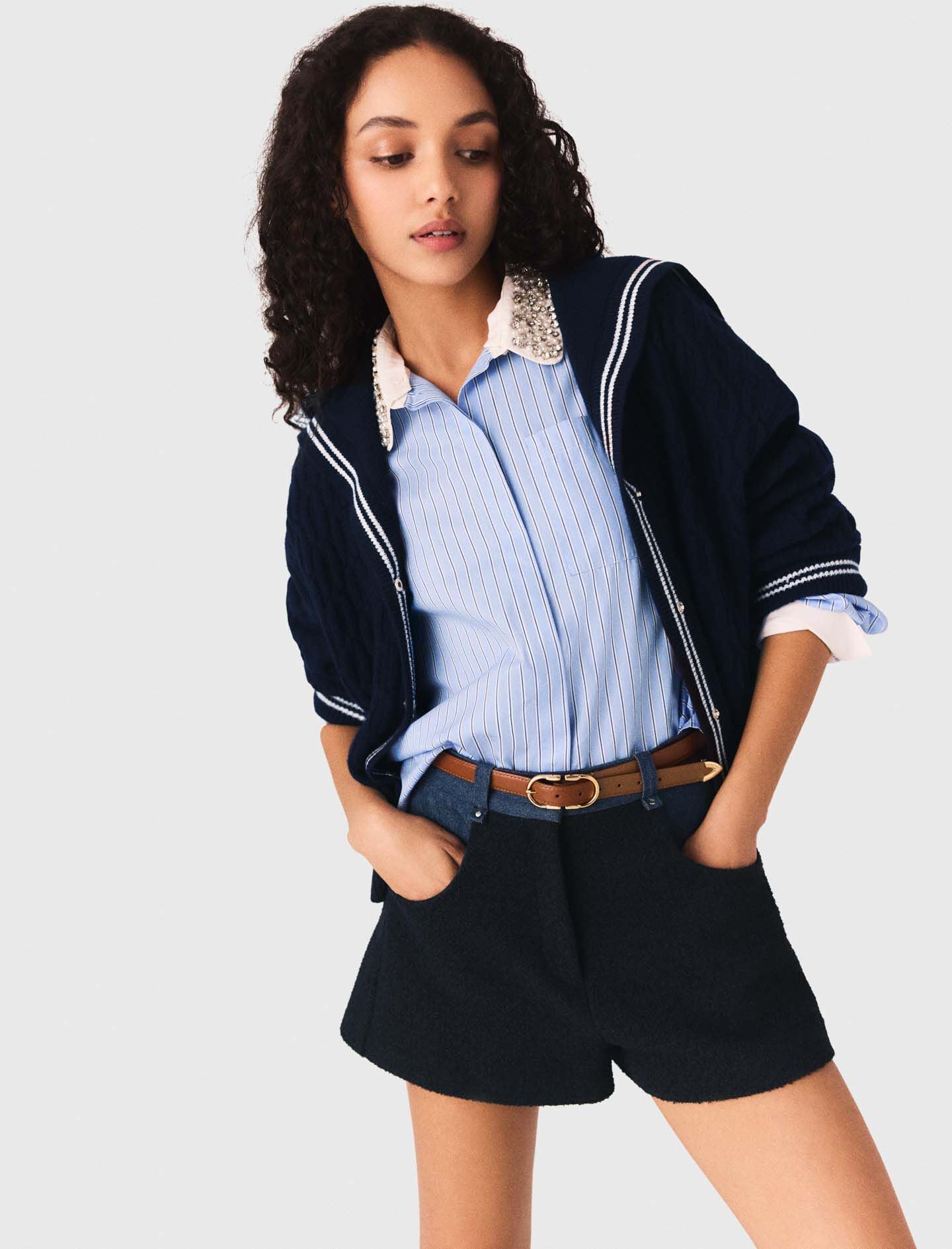 Maje Tweed shorts with denim details