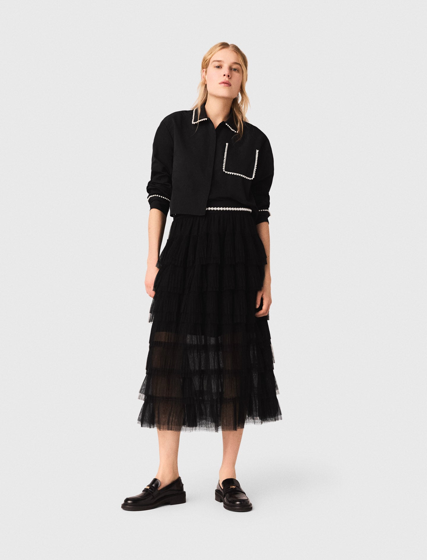 Maje Tulle midi skirt