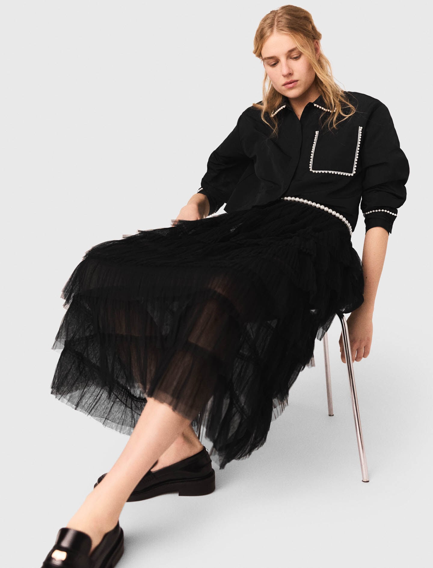 Maje Tulle midi skirt