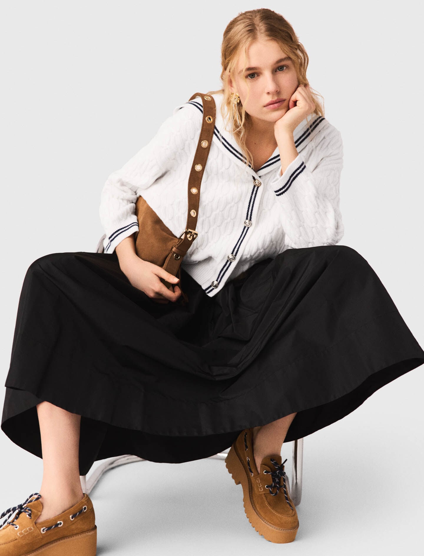 Maje maxi skirt with contrast waistband