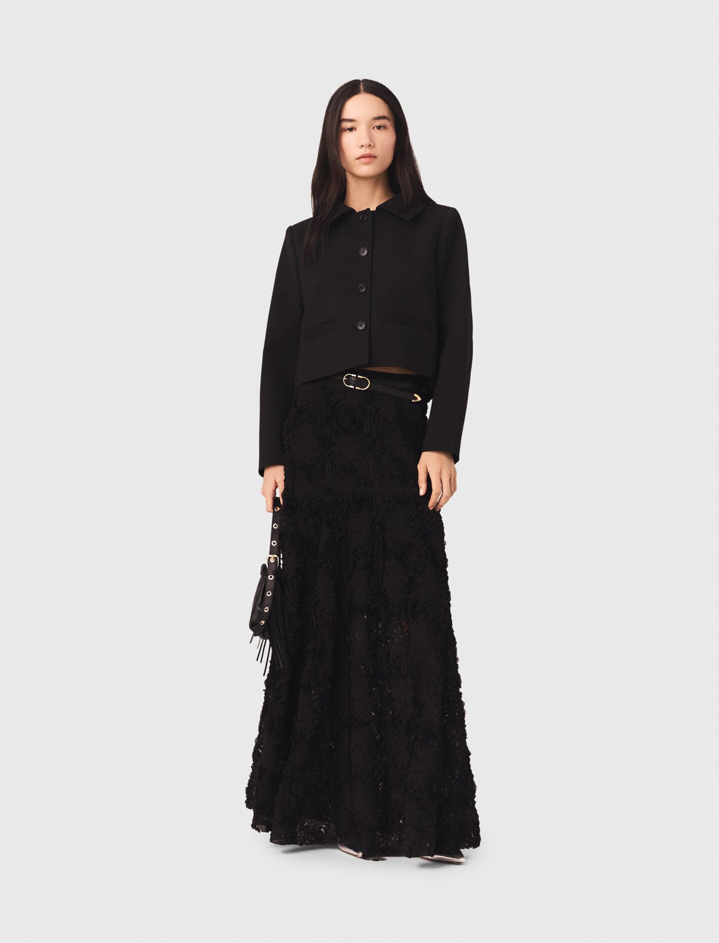 Maje Long embroidered skirt