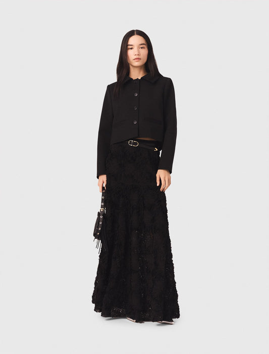Maje Long embroidered skirt