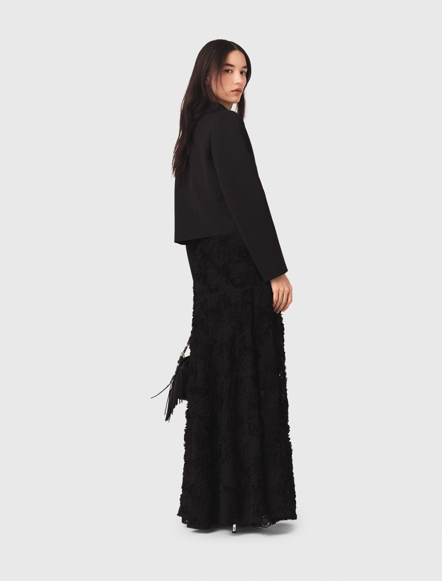 Maje Long embroidered skirt