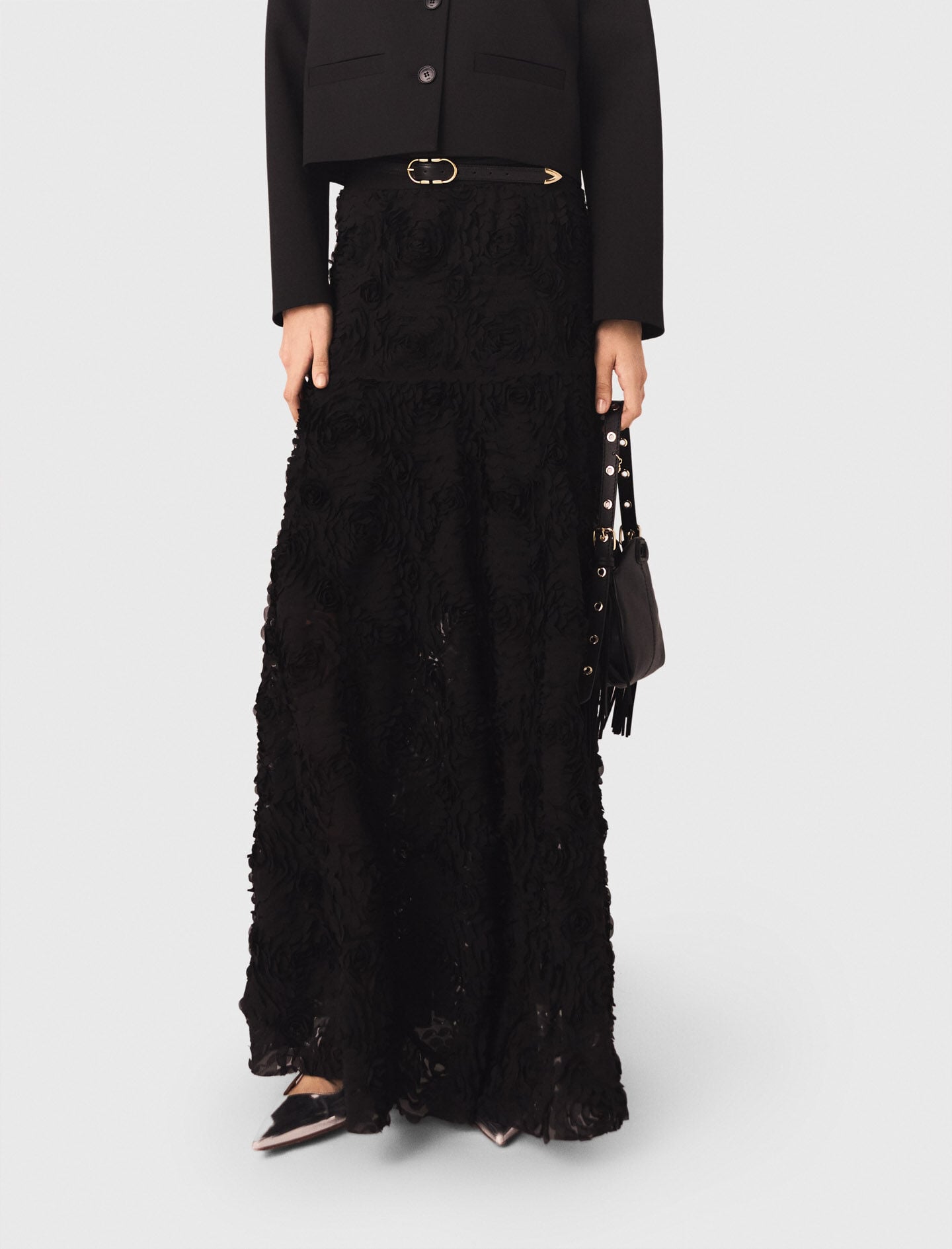 Maje Long embroidered skirt