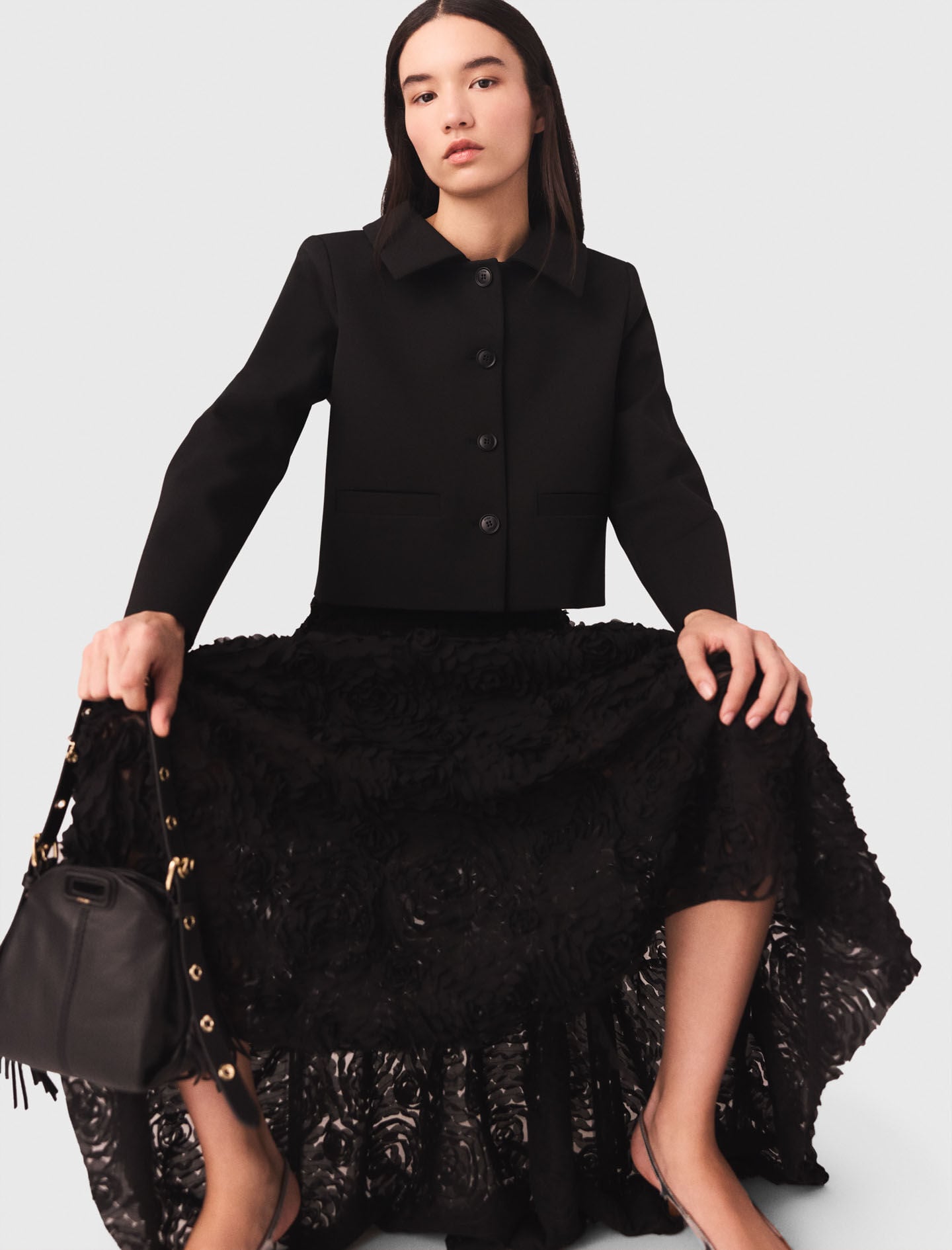 Maje Long embroidered skirt