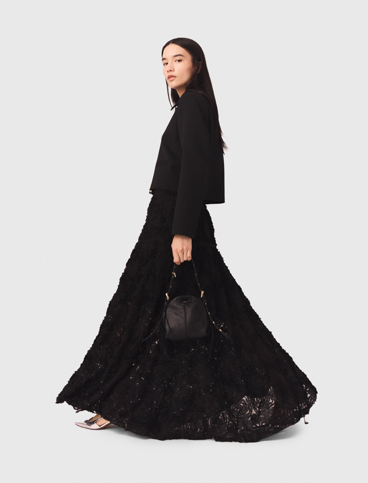 Maje Long embroidered skirt
