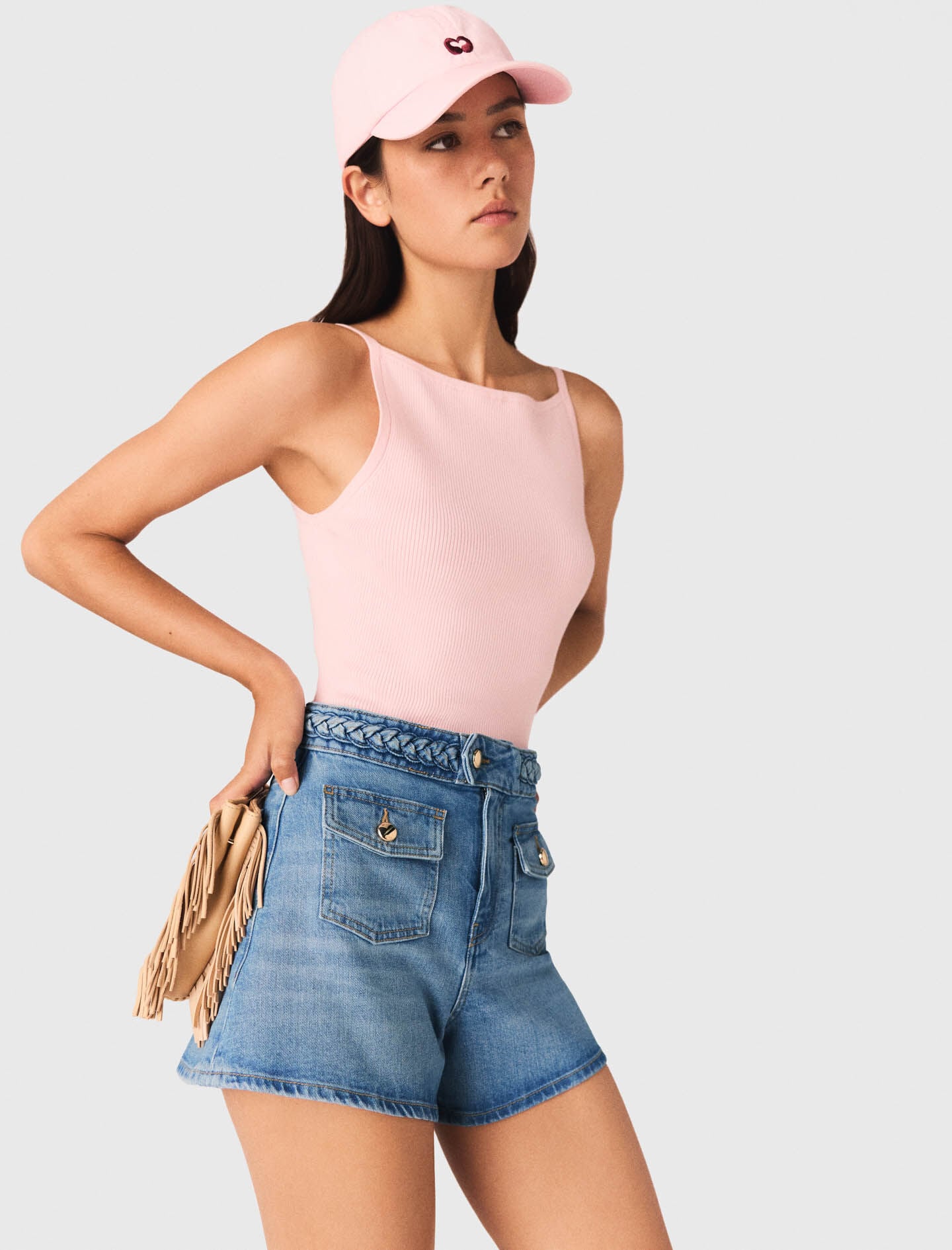 Maje Braided denim shorts