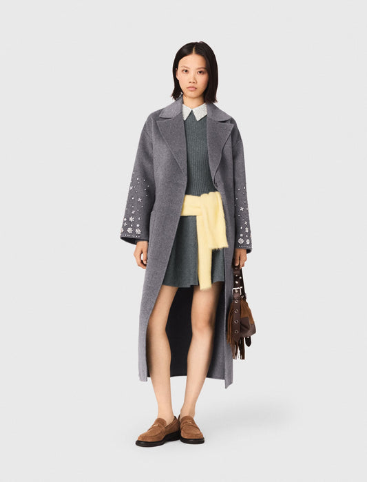 Maje Long double-faced rhinestone coat