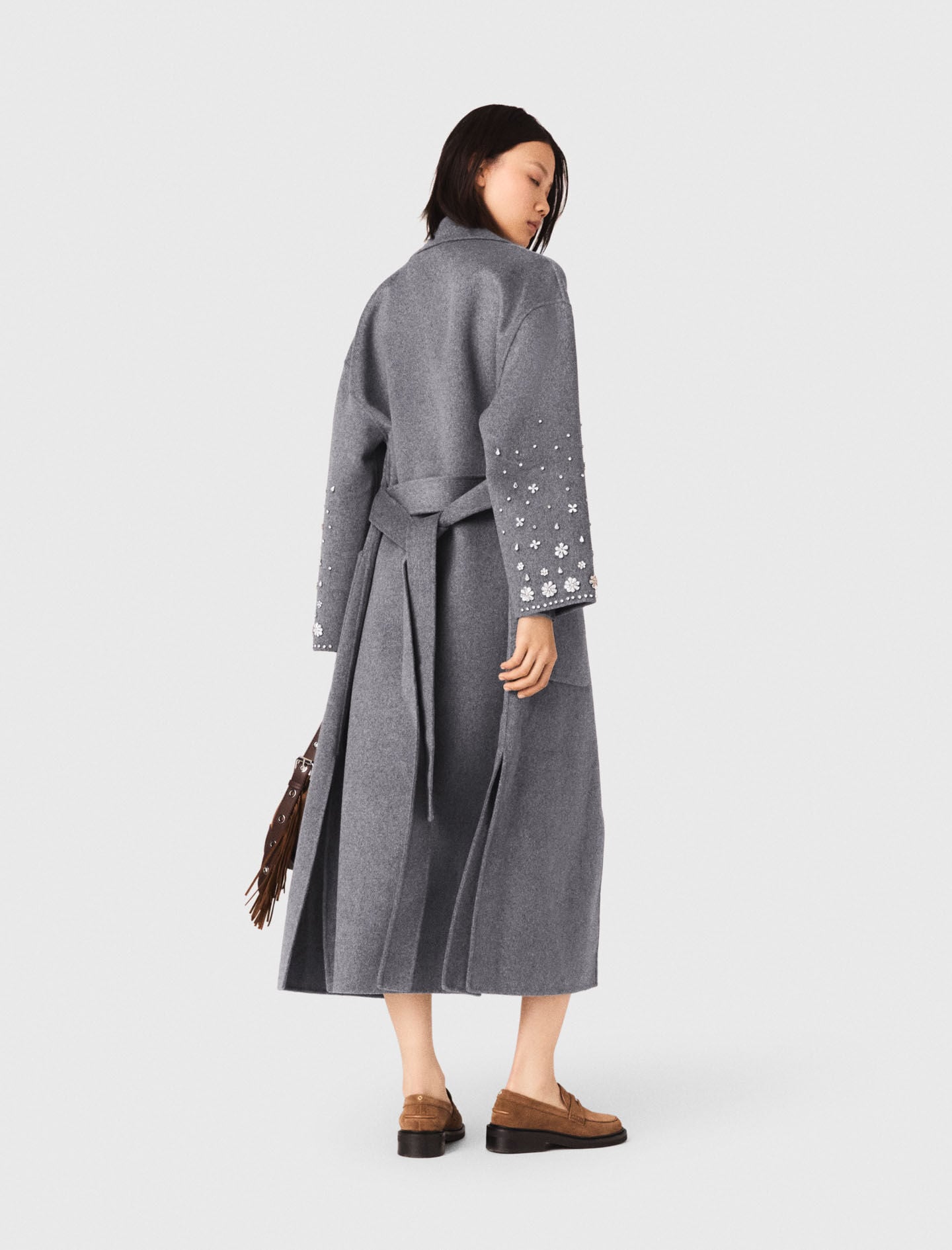 Maje Long double-faced rhinestone coat