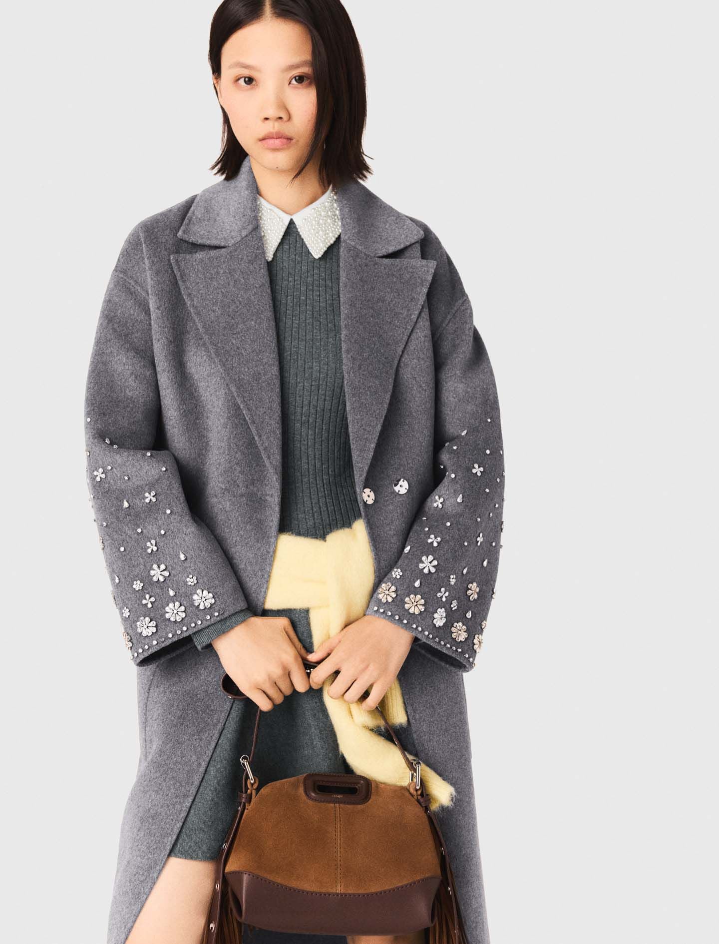 Maje Long double-faced rhinestone coat