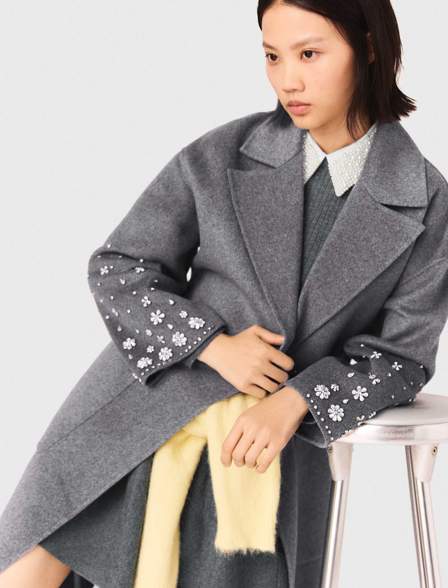 Maje Long double-faced rhinestone coat