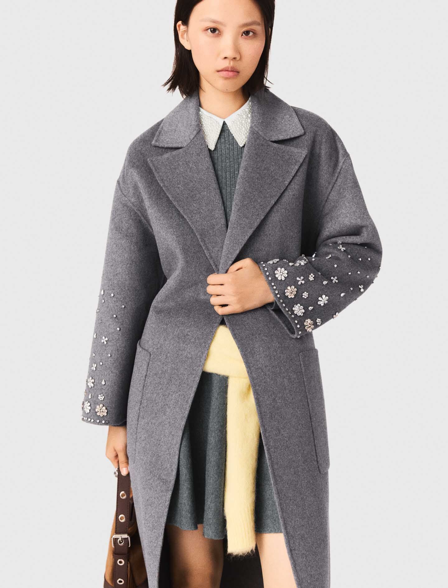 Maje Long double-faced rhinestone coat